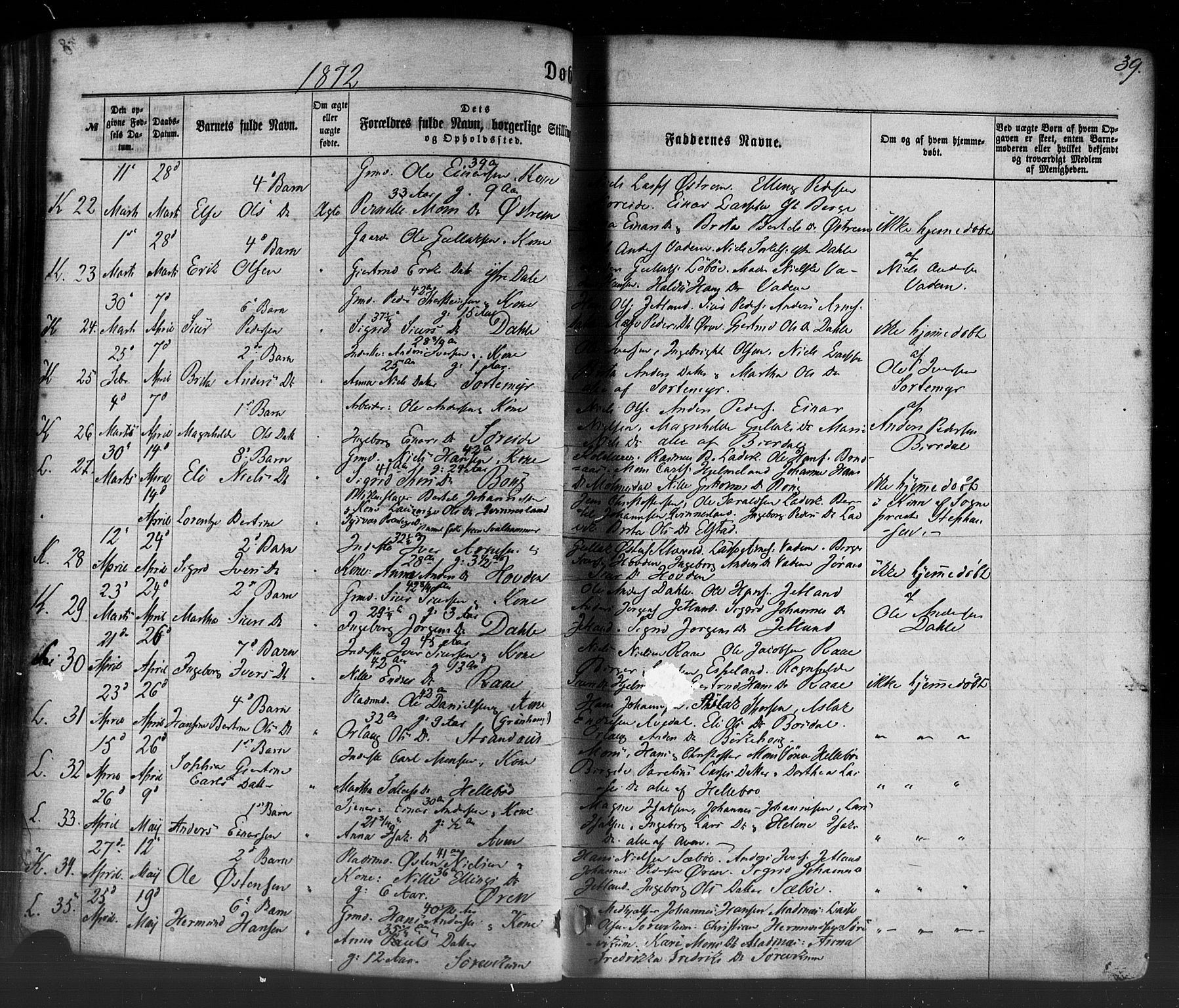 Lavik sokneprestembete, AV/SAB-A-80901: Ministerialbok nr. A 4, 1864-1881, s. 39