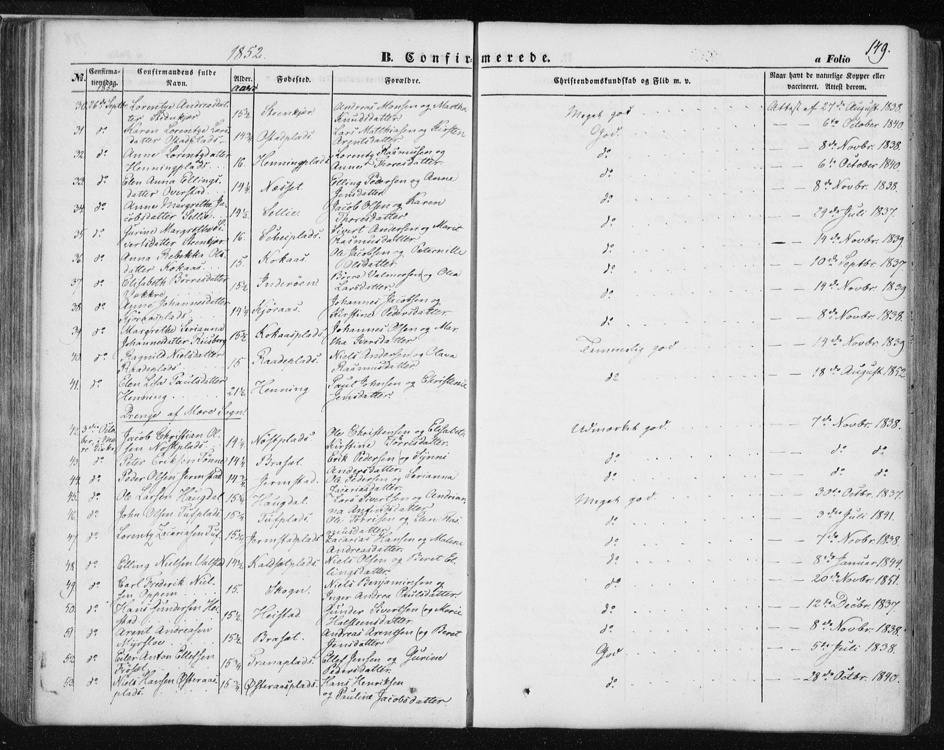 Ministerialprotokoller, klokkerbøker og fødselsregistre - Nord-Trøndelag, AV/SAT-A-1458/735/L0342: Ministerialbok nr. 735A07 /1, 1849-1862, s. 149