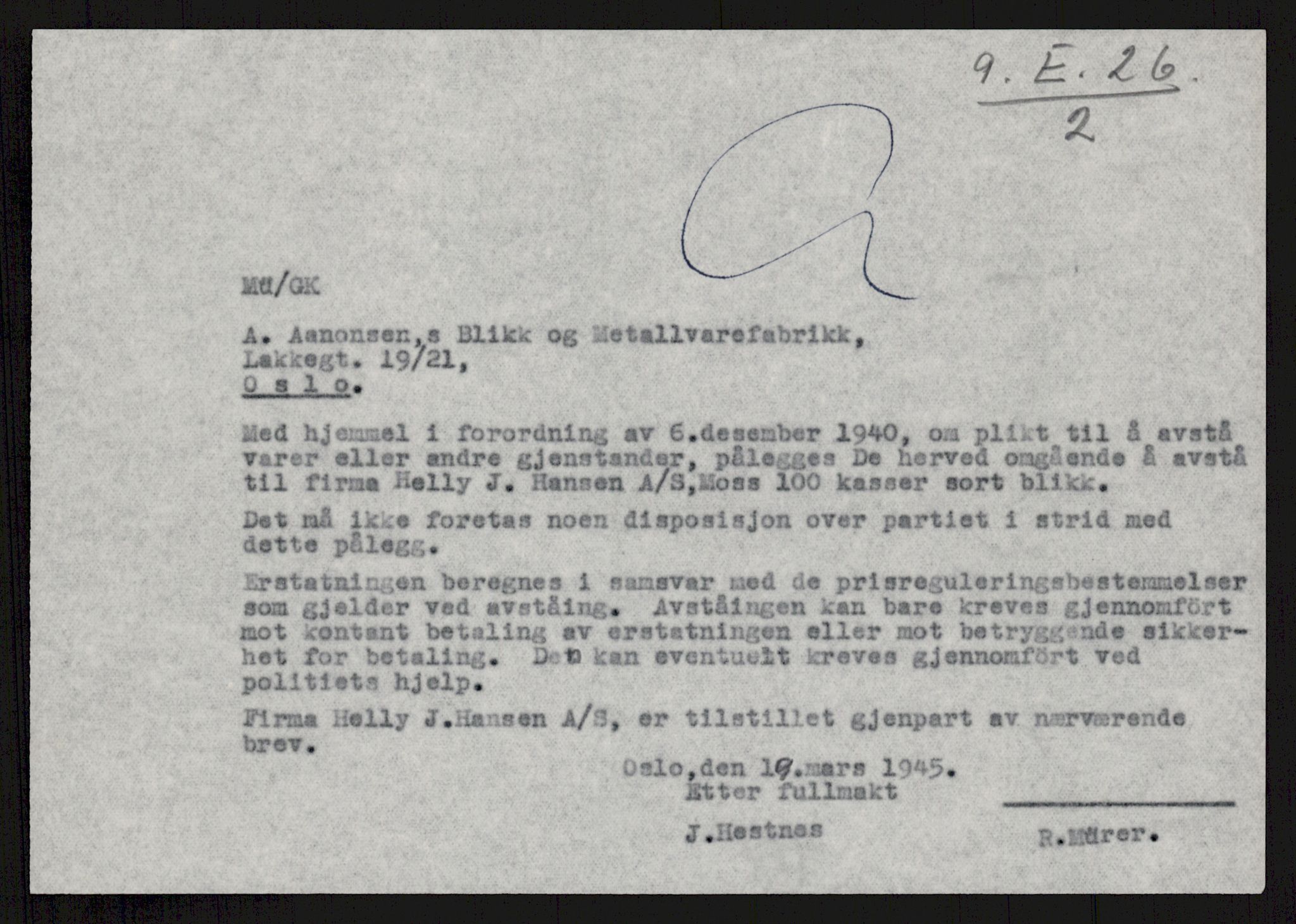 Direktoratet for industriforsyning, Sekretariatet, AV/RA-S-4153/D/Df/L0056: 9. Metallkontoret, 1940-1945, s. 529