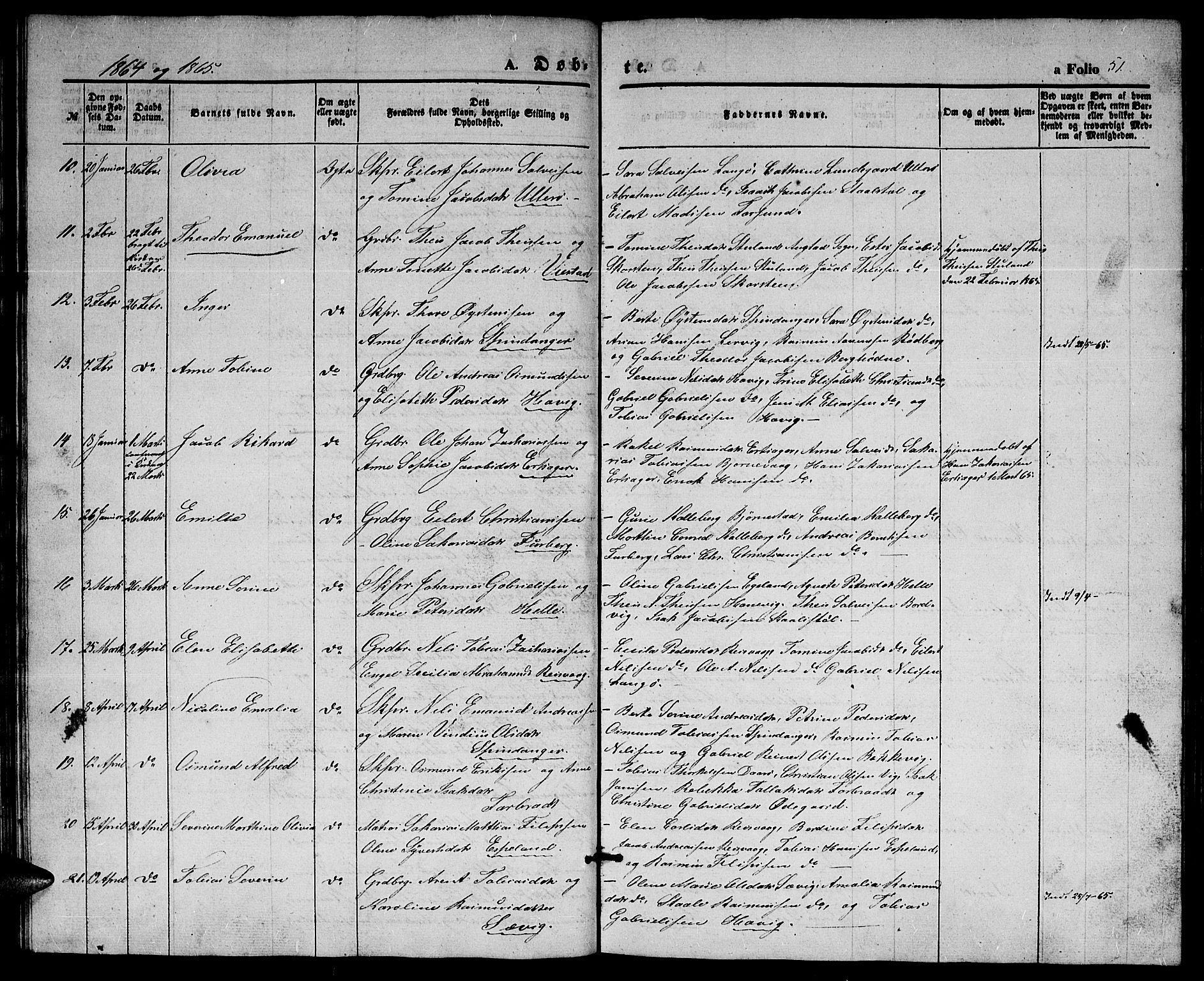 Herad sokneprestkontor, AV/SAK-1111-0018/F/Fb/Fbb/L0002: Klokkerbok nr. B 2, 1853-1871, s. 51