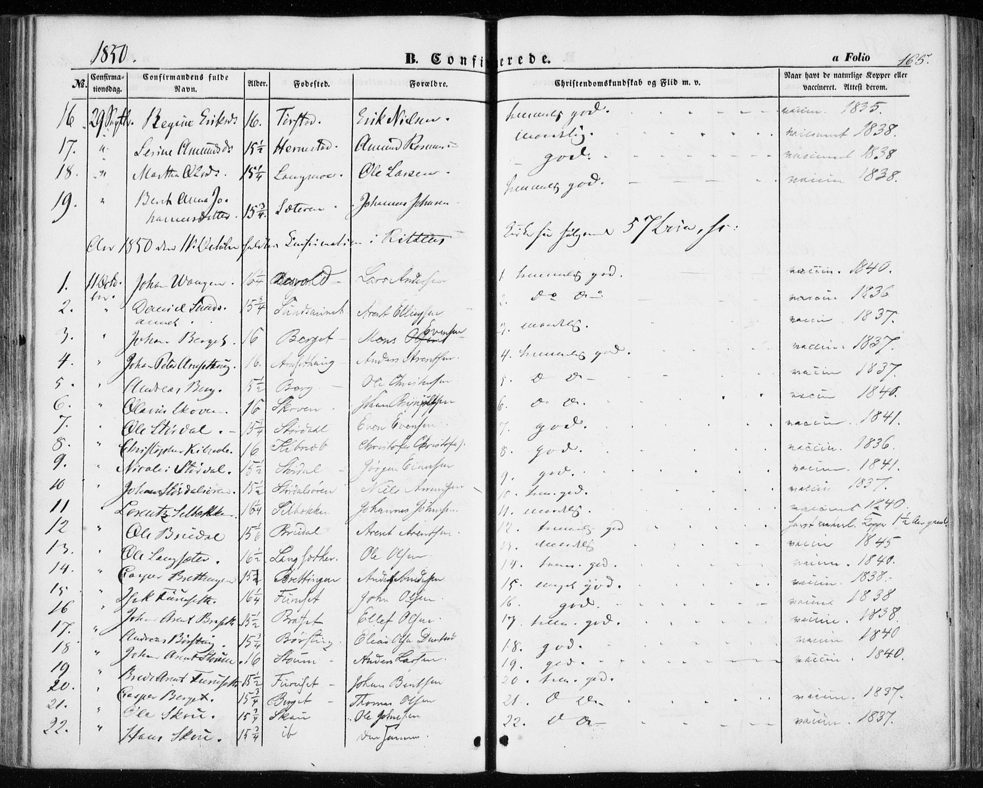 Ministerialprotokoller, klokkerbøker og fødselsregistre - Sør-Trøndelag, SAT/A-1456/646/L0611: Ministerialbok nr. 646A09, 1848-1857, s. 165