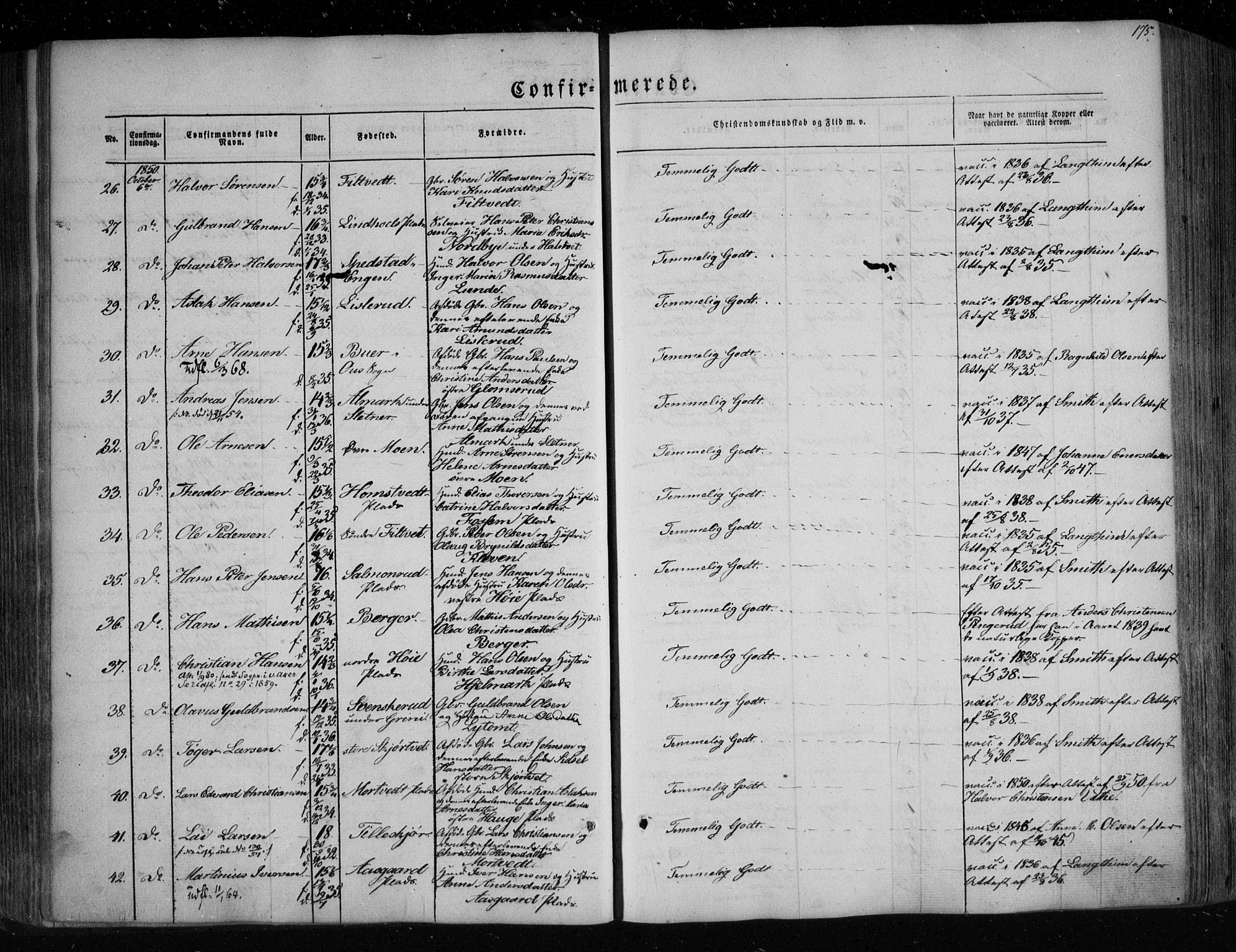 Eidsberg prestekontor Kirkebøker, AV/SAO-A-10905/F/Fa/L0009: Ministerialbok nr. I 9, 1849-1856, s. 175