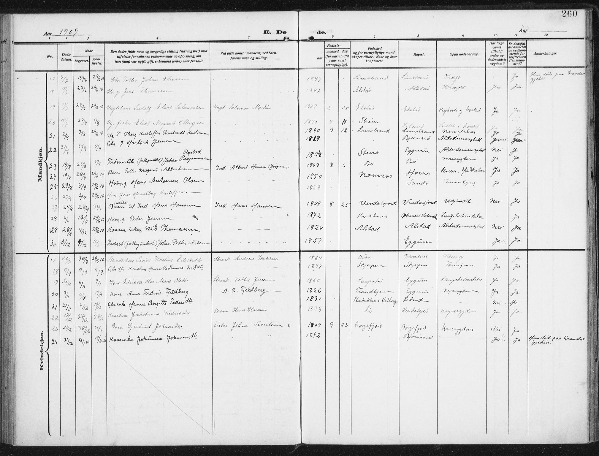 Ministerialprotokoller, klokkerbøker og fødselsregistre - Nordland, AV/SAT-A-1459/880/L1135: Ministerialbok nr. 880A09, 1908-1919, s. 260