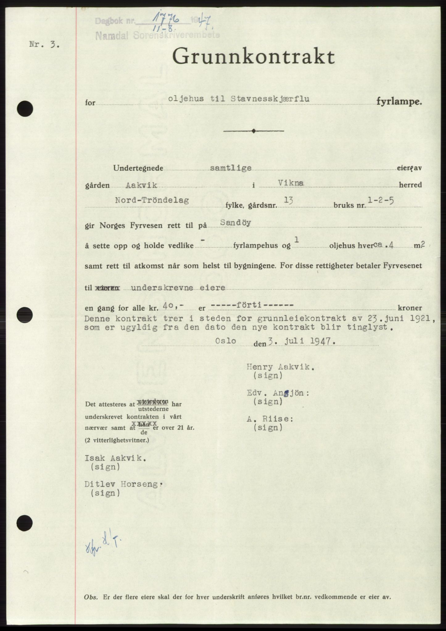 Namdal sorenskriveri, SAT/A-4133/1/2/2C: Pantebok nr. -, 1947-1947, Dagboknr: 1776/1947