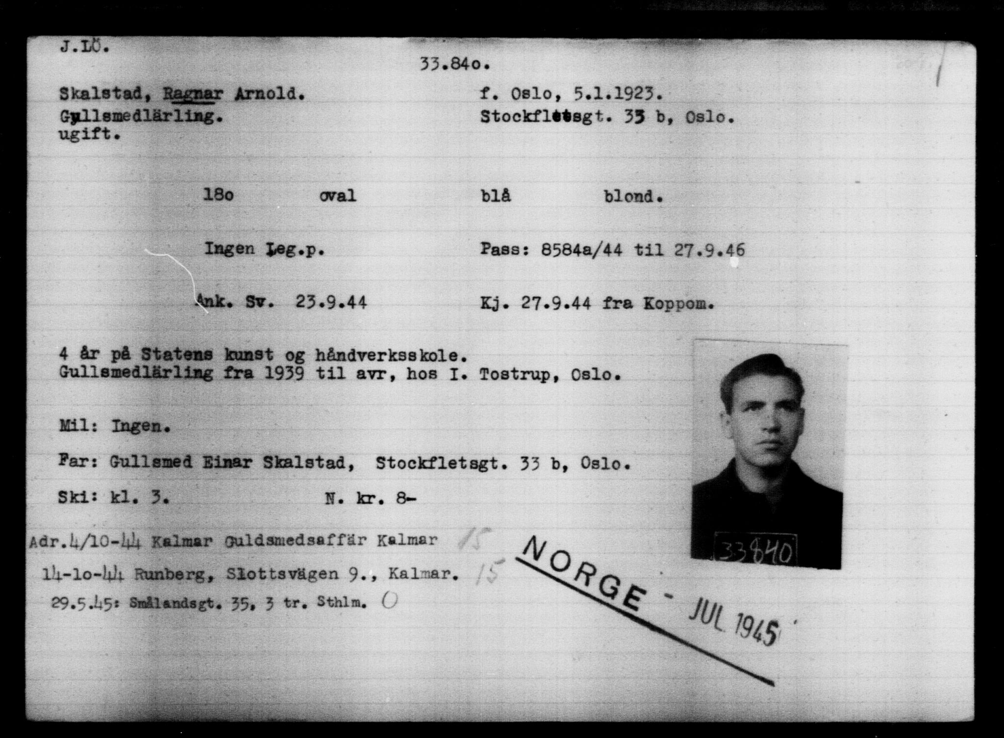 Utenriksstasjonene, Legasjonen i Stockholm, Flyktningkontoret, AV/RA-S-6753/V/Va/L0013: Kjesäterkartoteket, flyktninger med registreringsnr. 31500-34731, 1940-1945, s. 2472