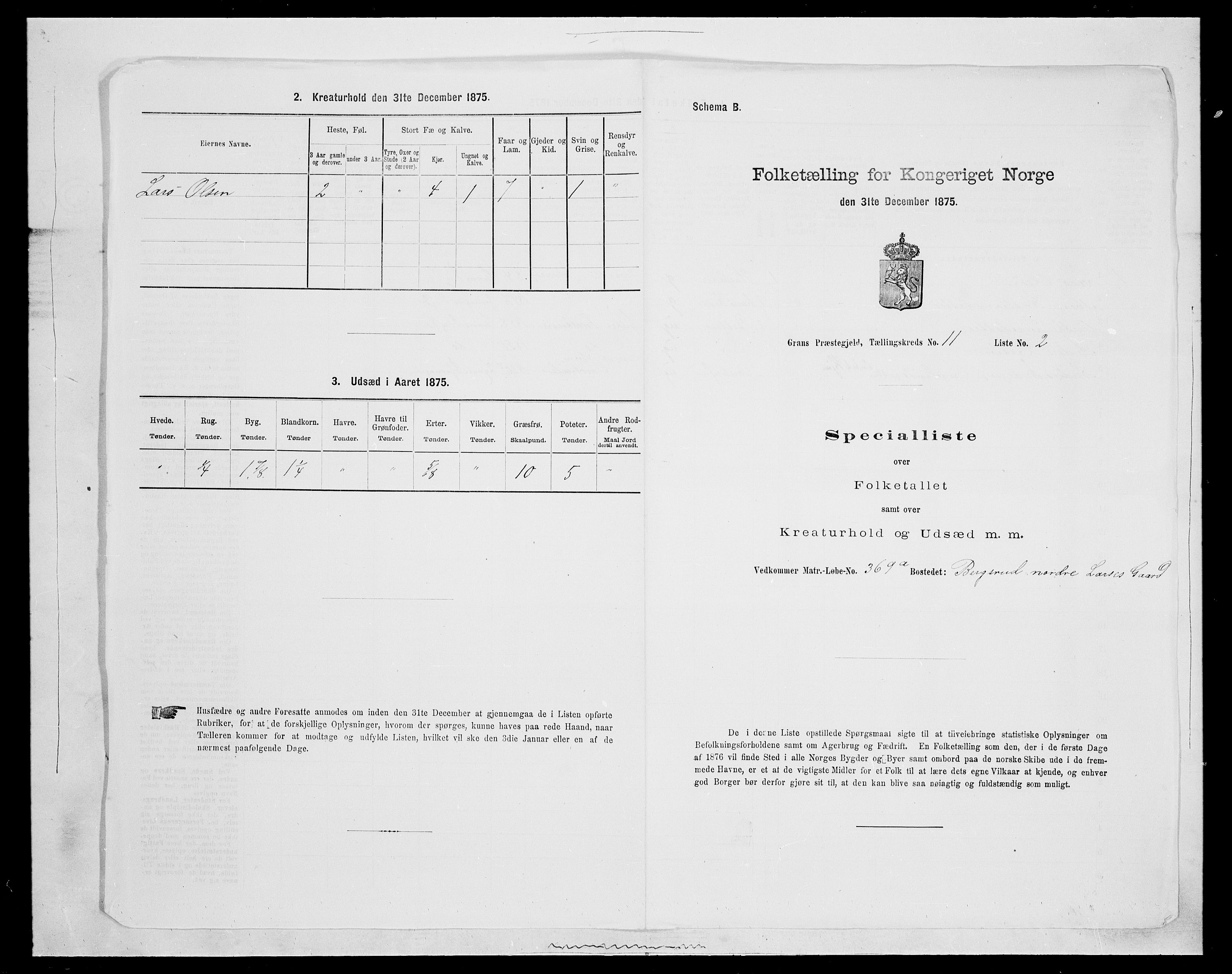 SAH, Folketelling 1875 for 0534P Gran prestegjeld, 1875, s. 2025