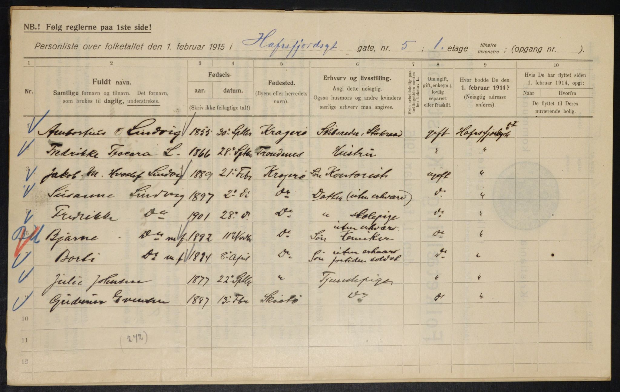 OBA, Kommunal folketelling 1.2.1915 for Kristiania, 1915, s. 32919