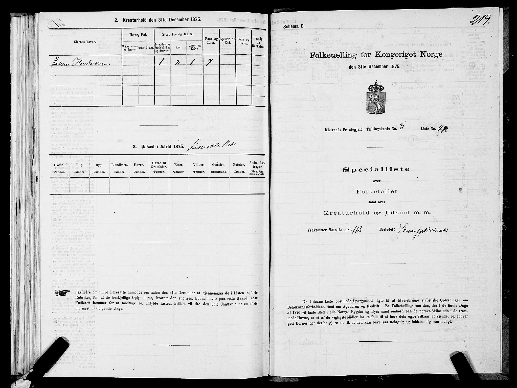 SATØ, Folketelling 1875 for 2020P Kistrand prestegjeld, 1875, s. 1219