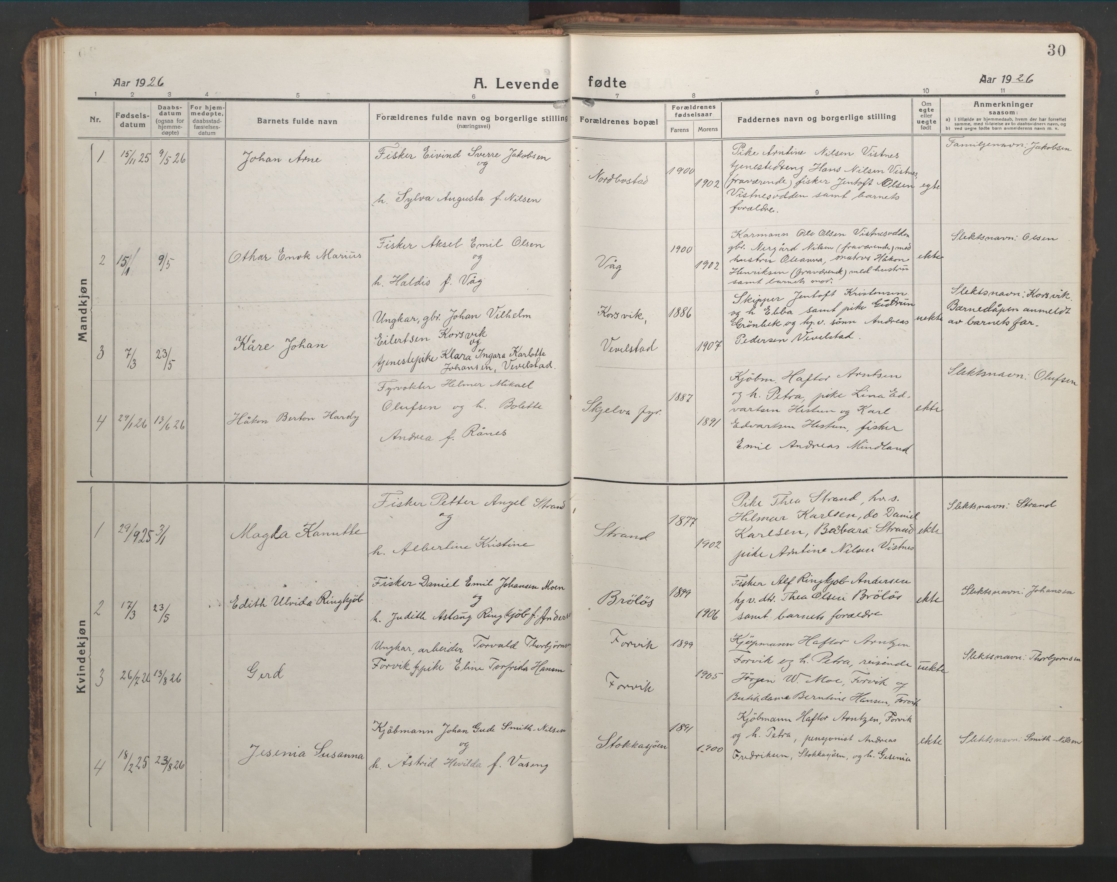 Ministerialprotokoller, klokkerbøker og fødselsregistre - Nordland, SAT/A-1459/819/L0278: Klokkerbok nr. 819C04, 1917-1967, s. 30