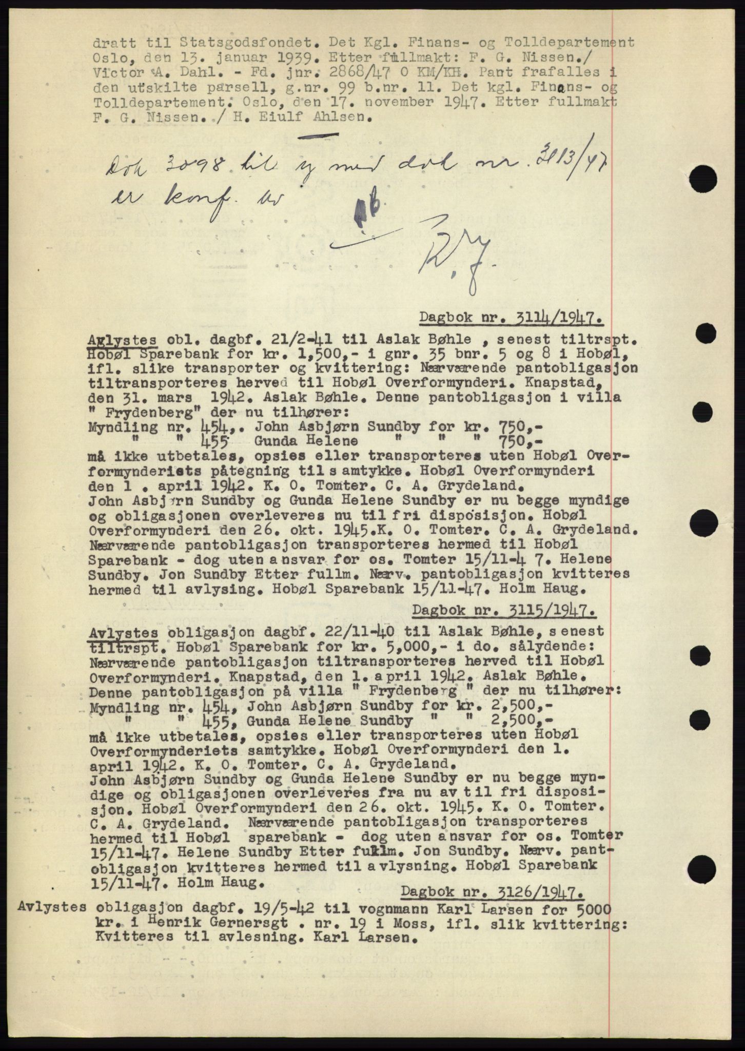 Moss sorenskriveri, SAO/A-10168: Pantebok nr. C10, 1938-1950, Dagboknr: 3114/1947