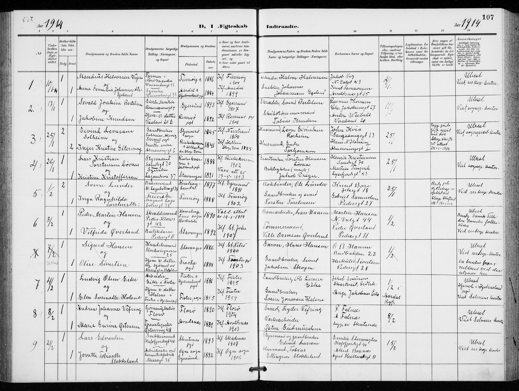 St. Petri sokneprestkontor, AV/SAST-A-101813/001/30/30BB/L0009: Klokkerbok nr. B 9, 1902-1935, s. 107