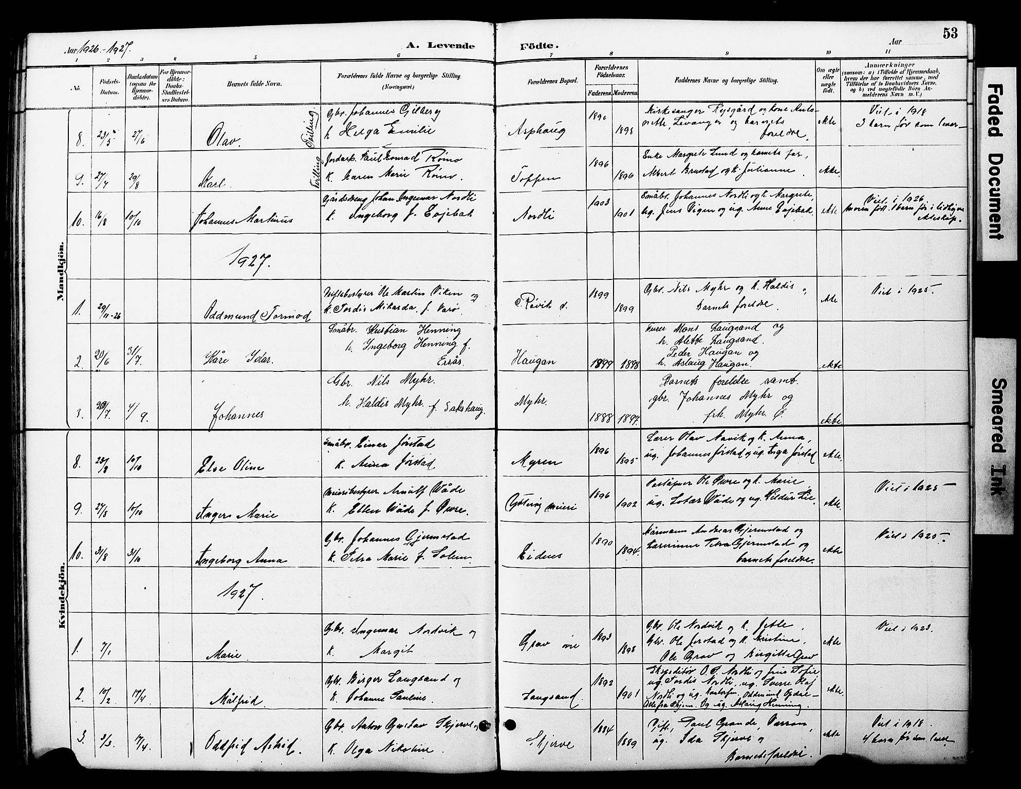 Ministerialprotokoller, klokkerbøker og fødselsregistre - Nord-Trøndelag, SAT/A-1458/722/L0226: Klokkerbok nr. 722C02, 1889-1927, s. 53