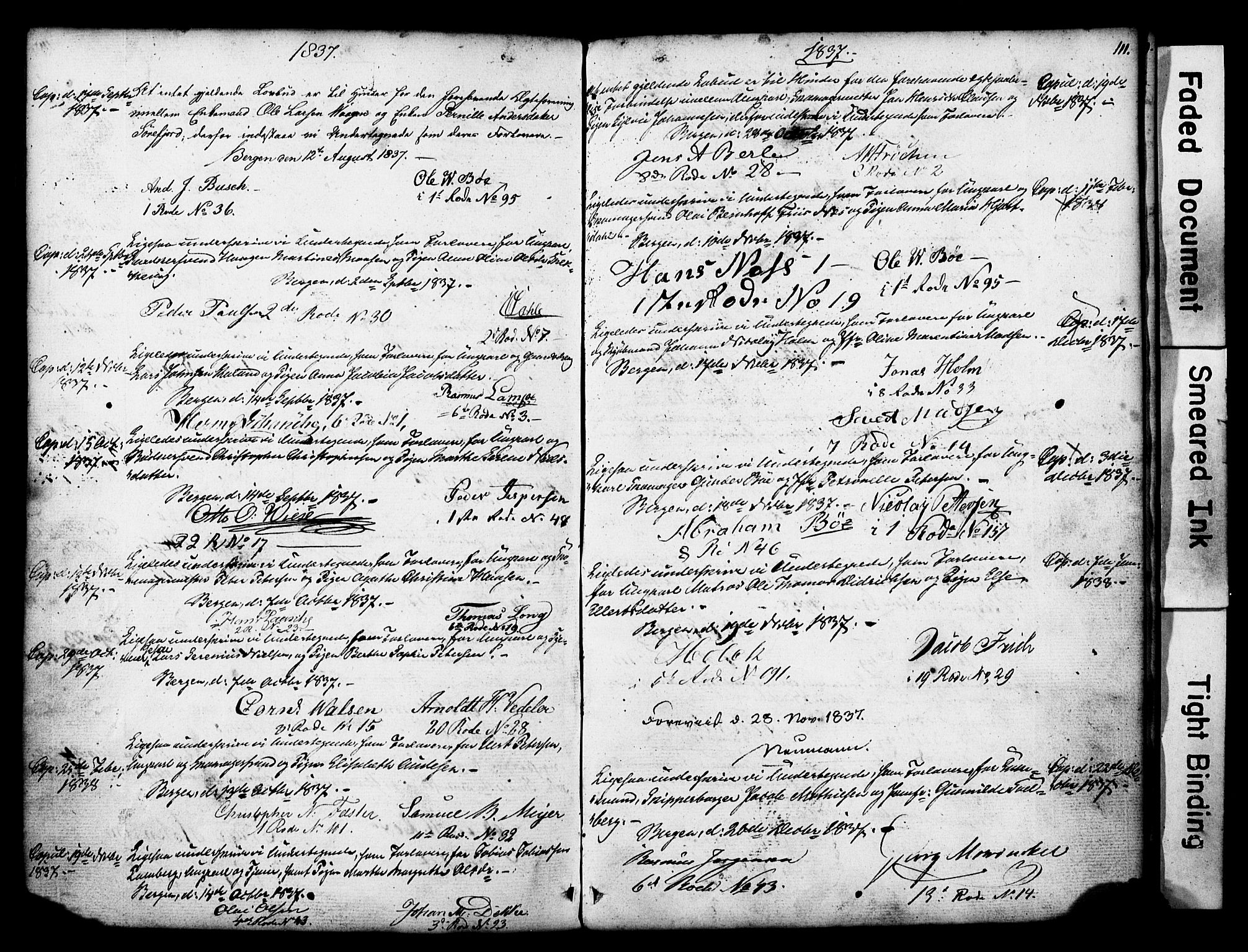 Nykirken Sokneprestembete, SAB/A-77101: Forlovererklæringer nr. II.5.1, 1814-1846, s. 111