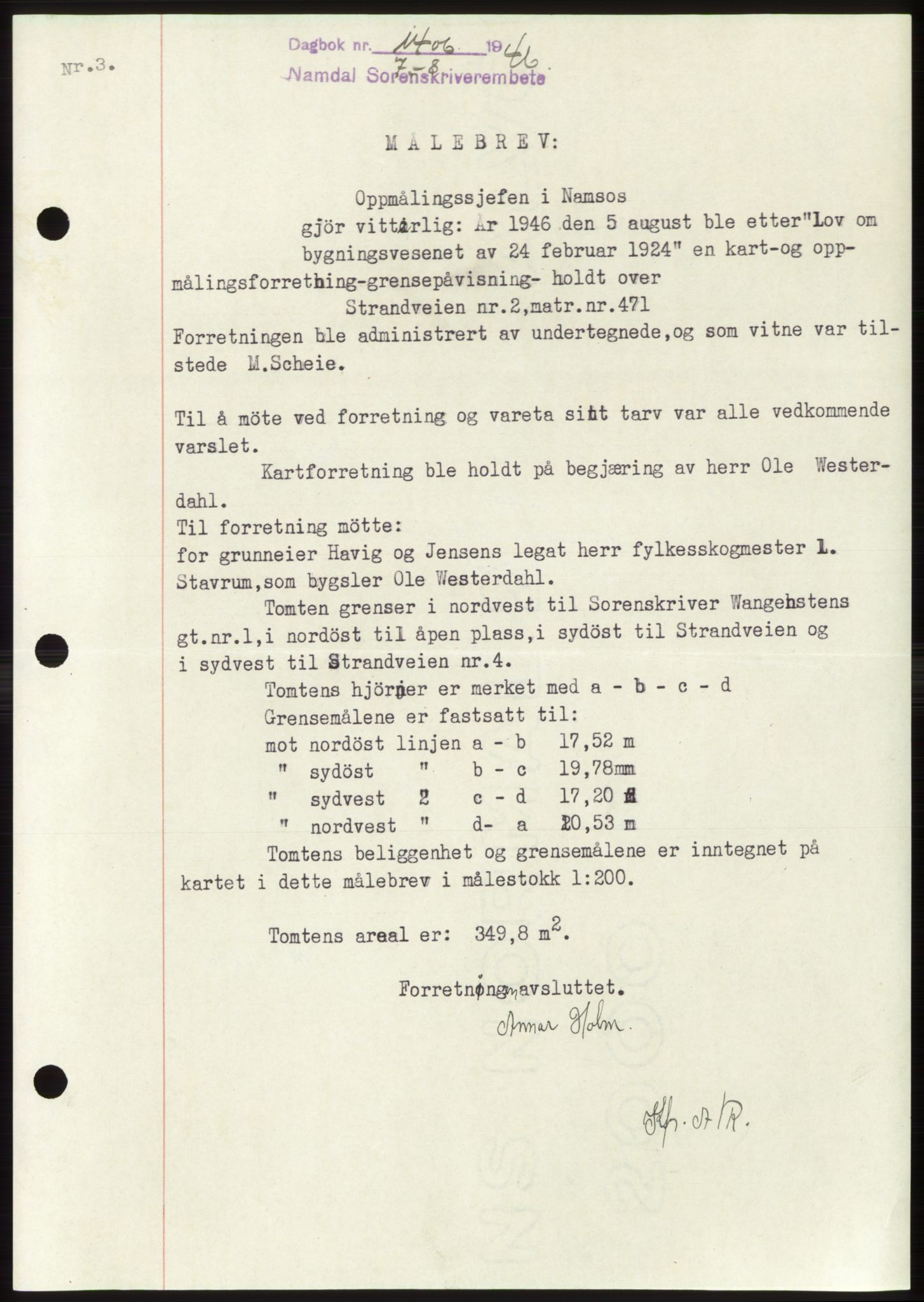 Namdal sorenskriveri, SAT/A-4133/1/2/2C: Pantebok nr. -, 1946-1946, Dagboknr: 1406/1946