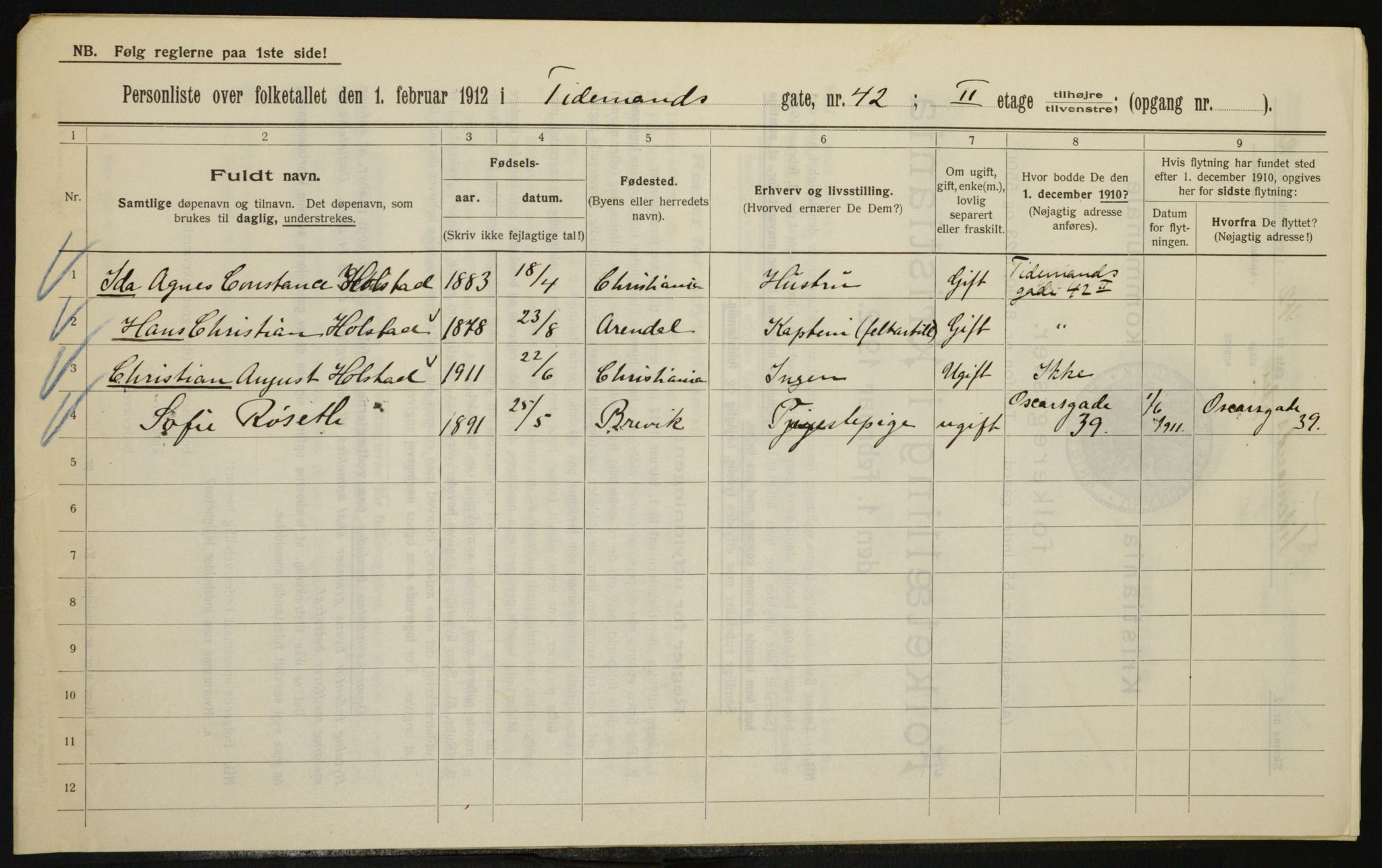 OBA, Kommunal folketelling 1.2.1912 for Kristiania, 1912, s. 111494