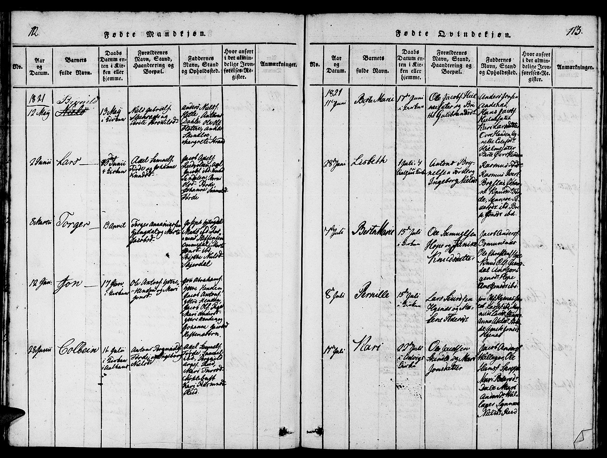 Gloppen sokneprestembete, AV/SAB-A-80101/H/Hab/Haba/L0001: Klokkerbok nr. A 1, 1816-1827, s. 112-113