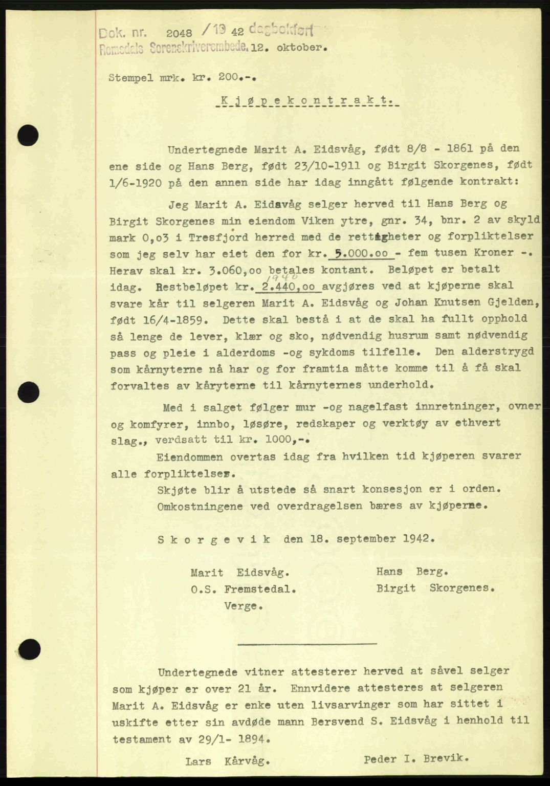 Romsdal sorenskriveri, SAT/A-4149/1/2/2C: Pantebok nr. A13, 1942-1943, Dagboknr: 2048/1942