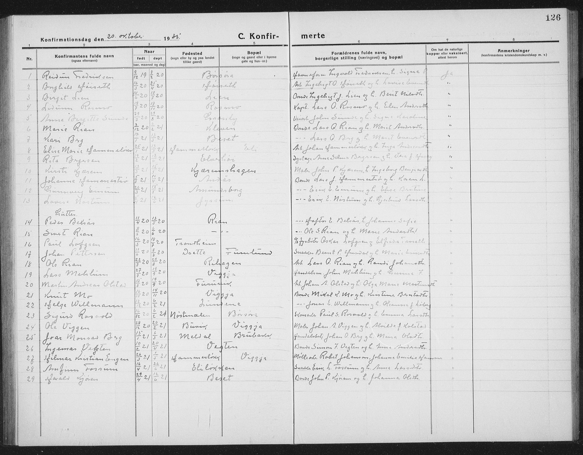 Ministerialprotokoller, klokkerbøker og fødselsregistre - Sør-Trøndelag, SAT/A-1456/665/L0778: Klokkerbok nr. 665C03, 1916-1938, s. 126