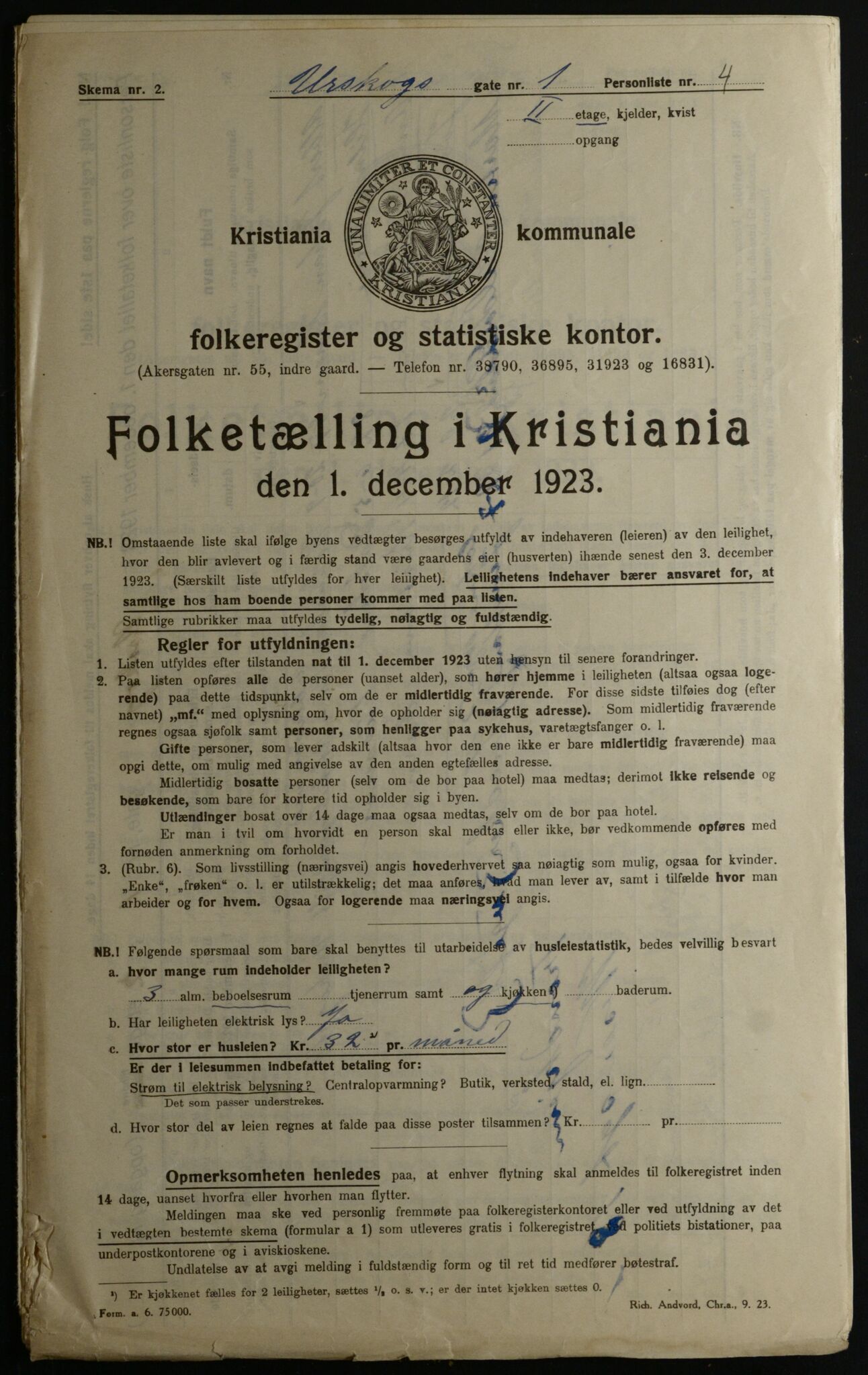 OBA, Kommunal folketelling 1.12.1923 for Kristiania, 1923, s. 3180
