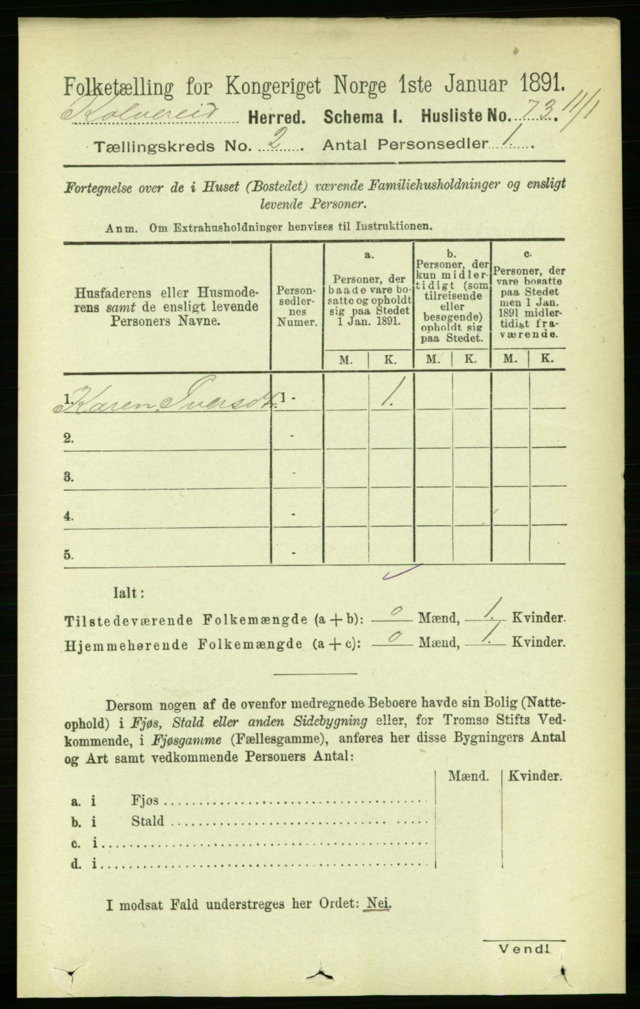 RA, Folketelling 1891 for 1752 Kolvereid herred, 1891, s. 321