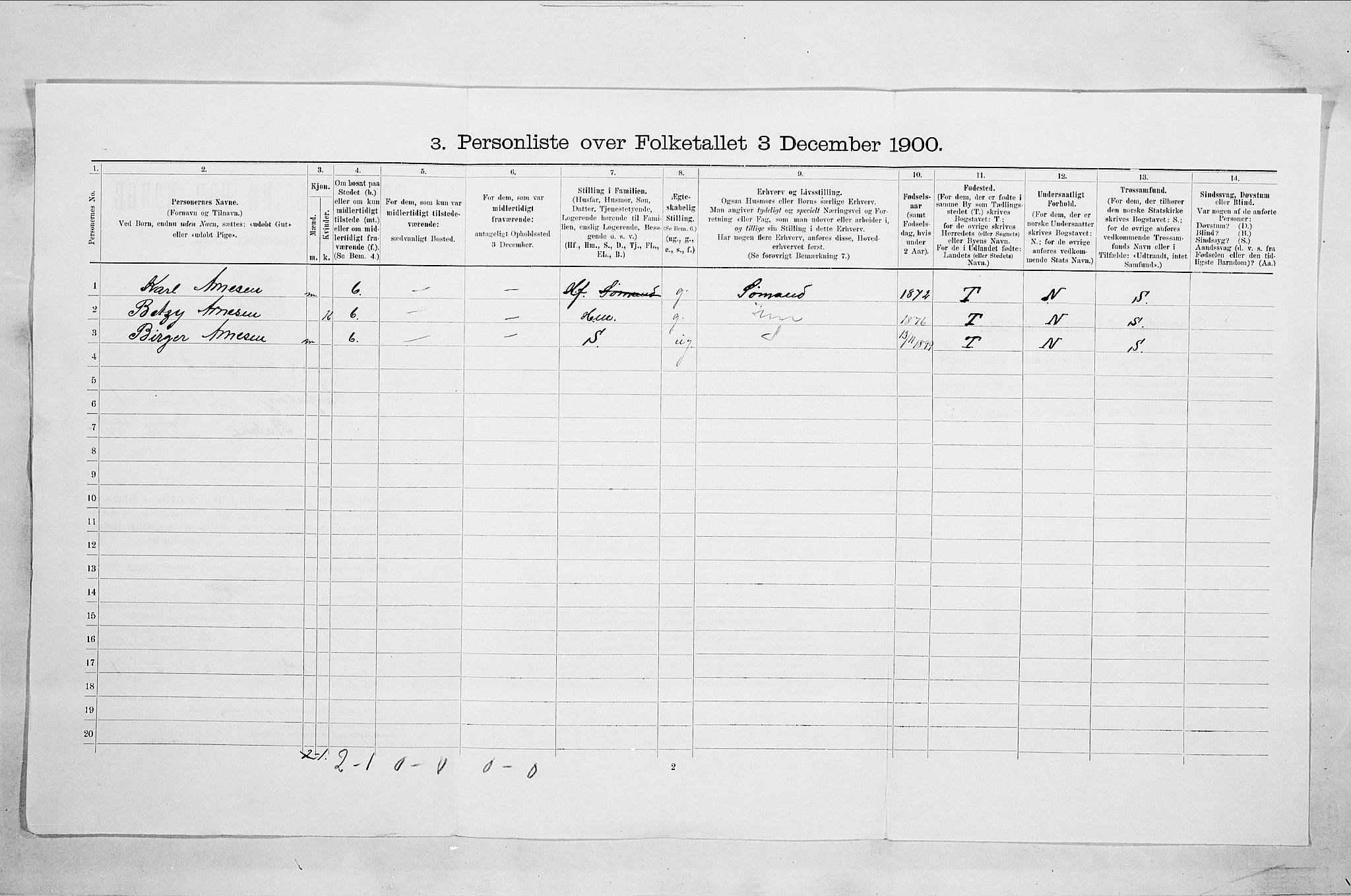 SAO, Folketelling 1900 for 0102 Sarpsborg kjøpstad, 1900