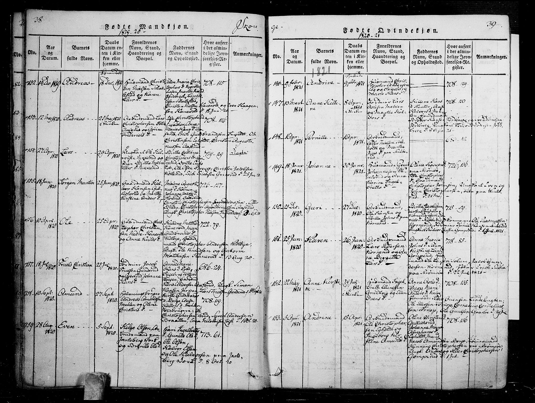 Skoger kirkebøker, SAKO/A-59/F/Fa/L0002: Ministerialbok nr. I 2 /1, 1814-1842, s. 38-39