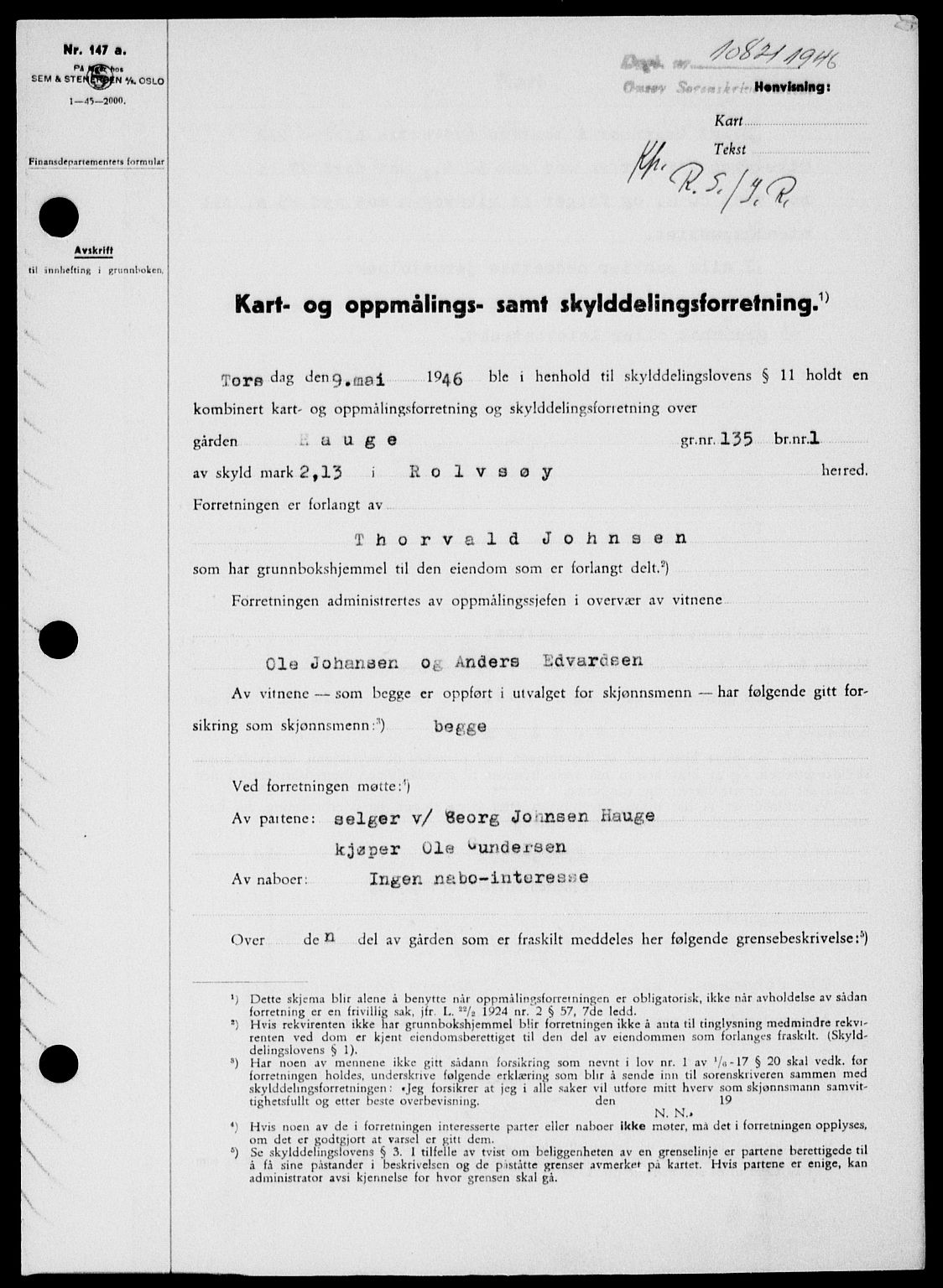 Onsøy sorenskriveri, SAO/A-10474/G/Ga/Gab/L0016: Pantebok nr. II A-16, 1946-1946, Dagboknr: 1082/1946