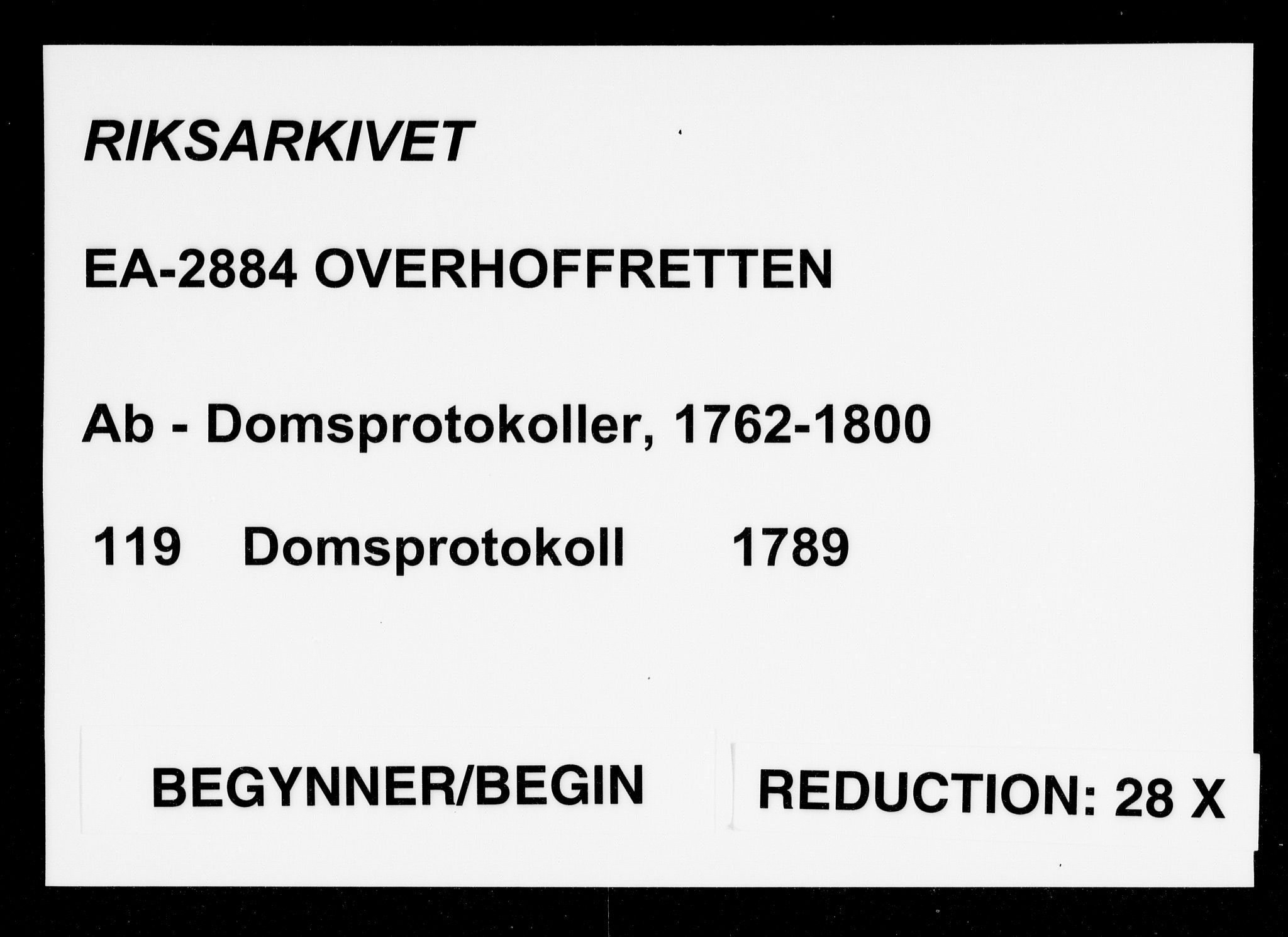 Overhoffretten 1667-1797, RA/EA-2884/Ab/L0119: Domsprotokoll, 1789