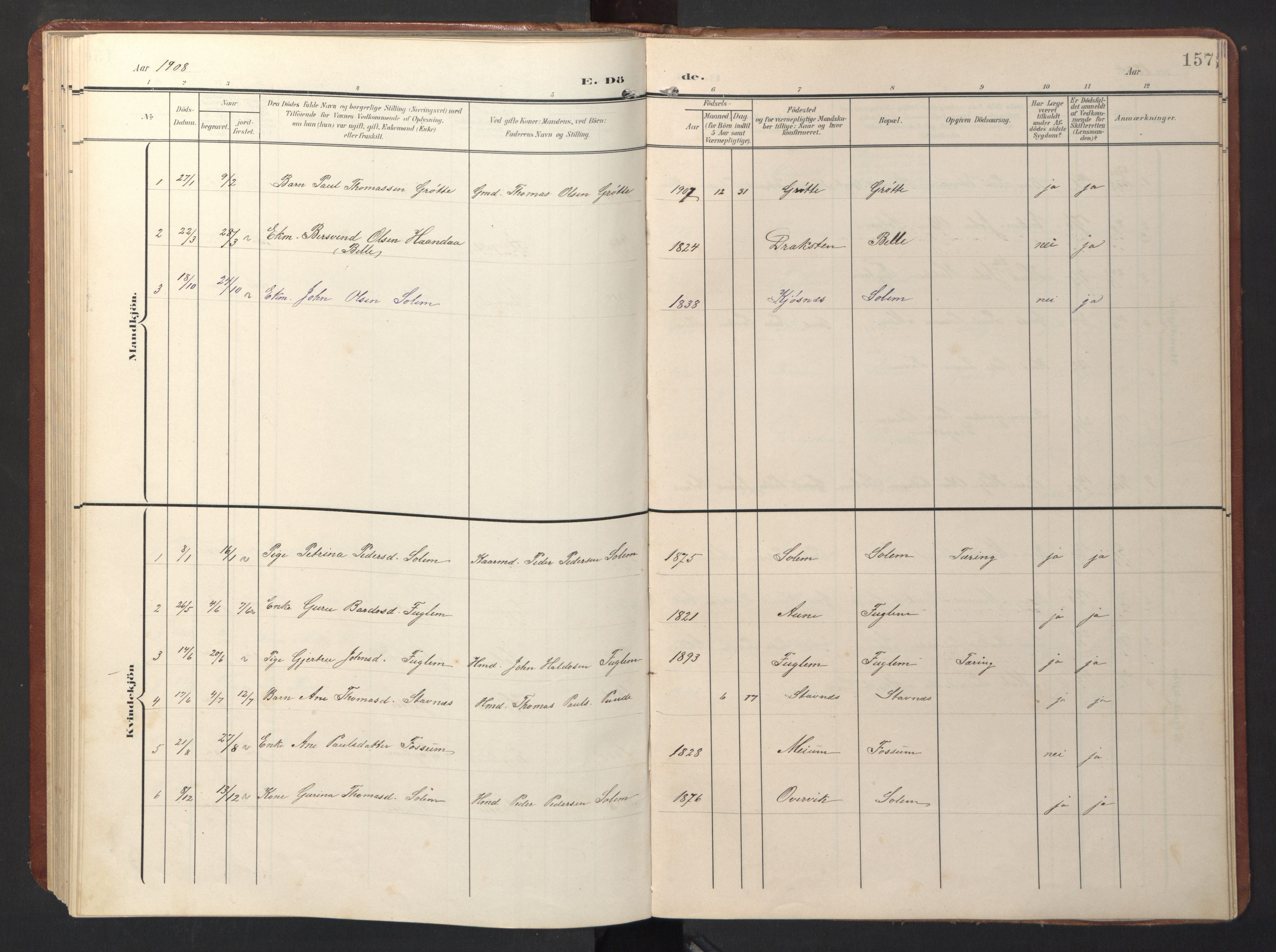 Ministerialprotokoller, klokkerbøker og fødselsregistre - Sør-Trøndelag, AV/SAT-A-1456/696/L1161: Klokkerbok nr. 696C01, 1902-1950, s. 157