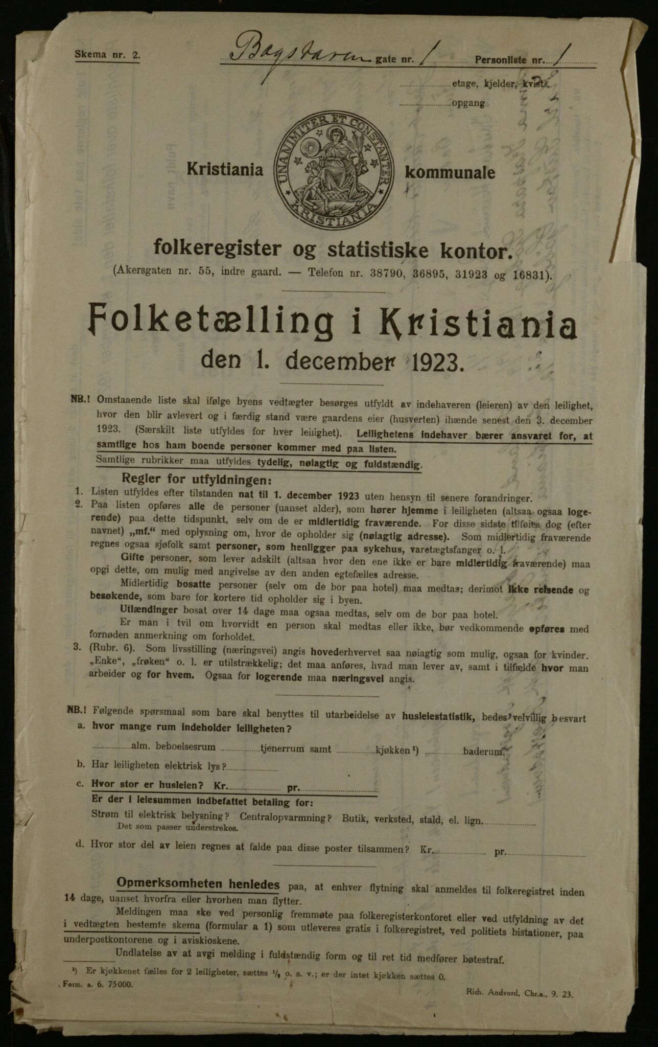 OBA, Kommunal folketelling 1.12.1923 for Kristiania, 1923, s. 7827