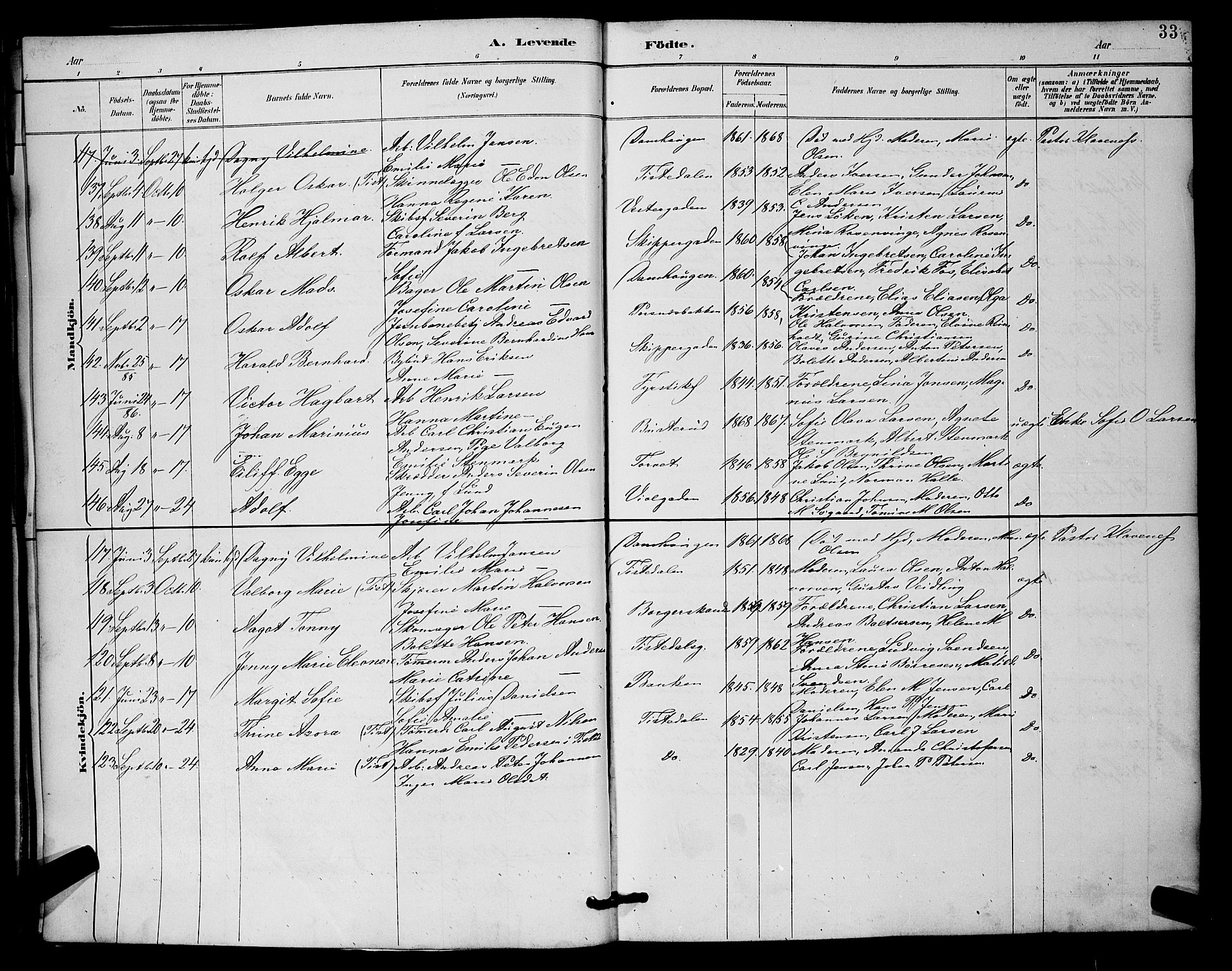 Halden prestekontor Kirkebøker, AV/SAO-A-10909/G/Ga/L0008: Klokkerbok nr. 8, 1885-1899, s. 33