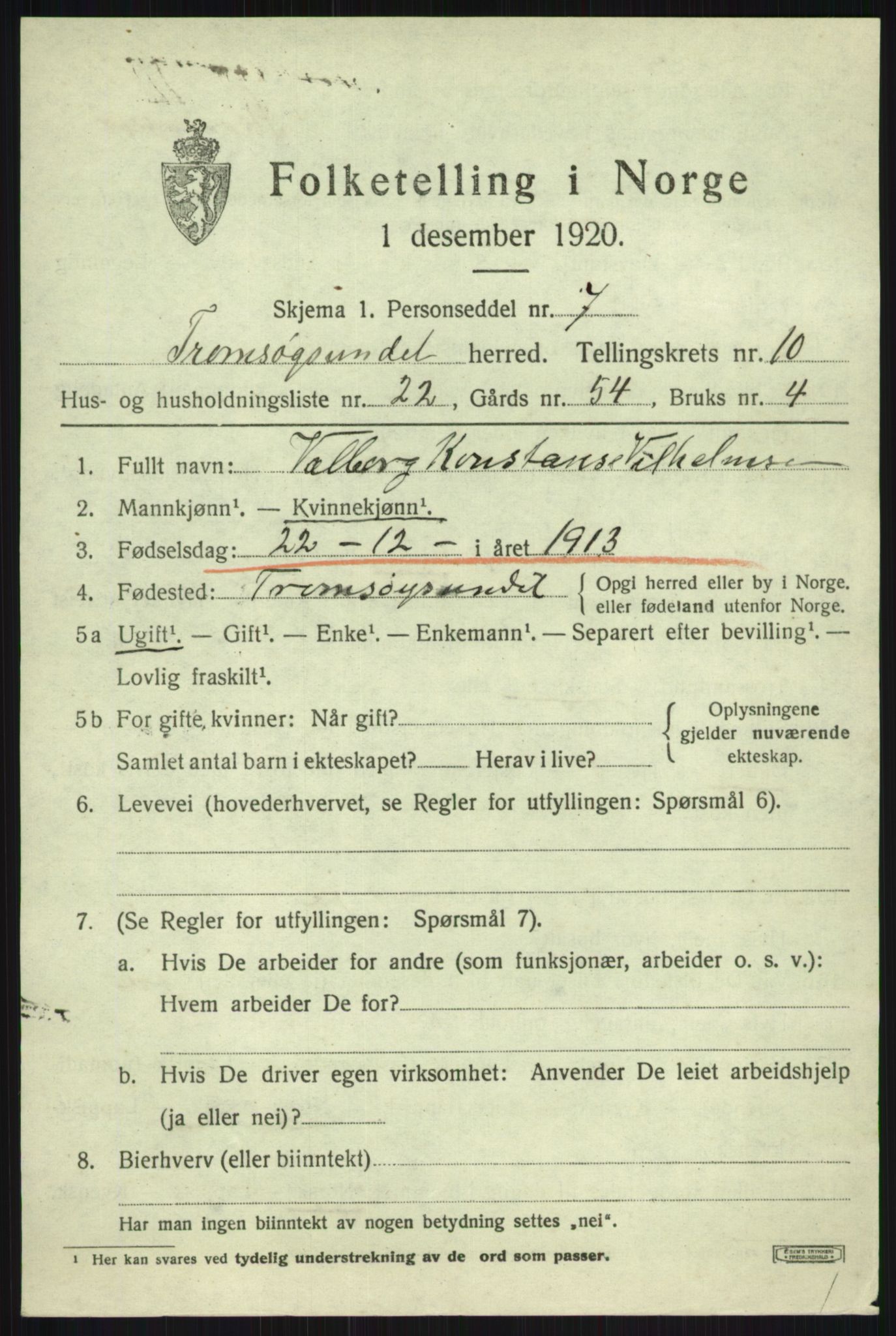 SATØ, Folketelling 1920 for 1934 Tromsøysund herred, 1920, s. 7236