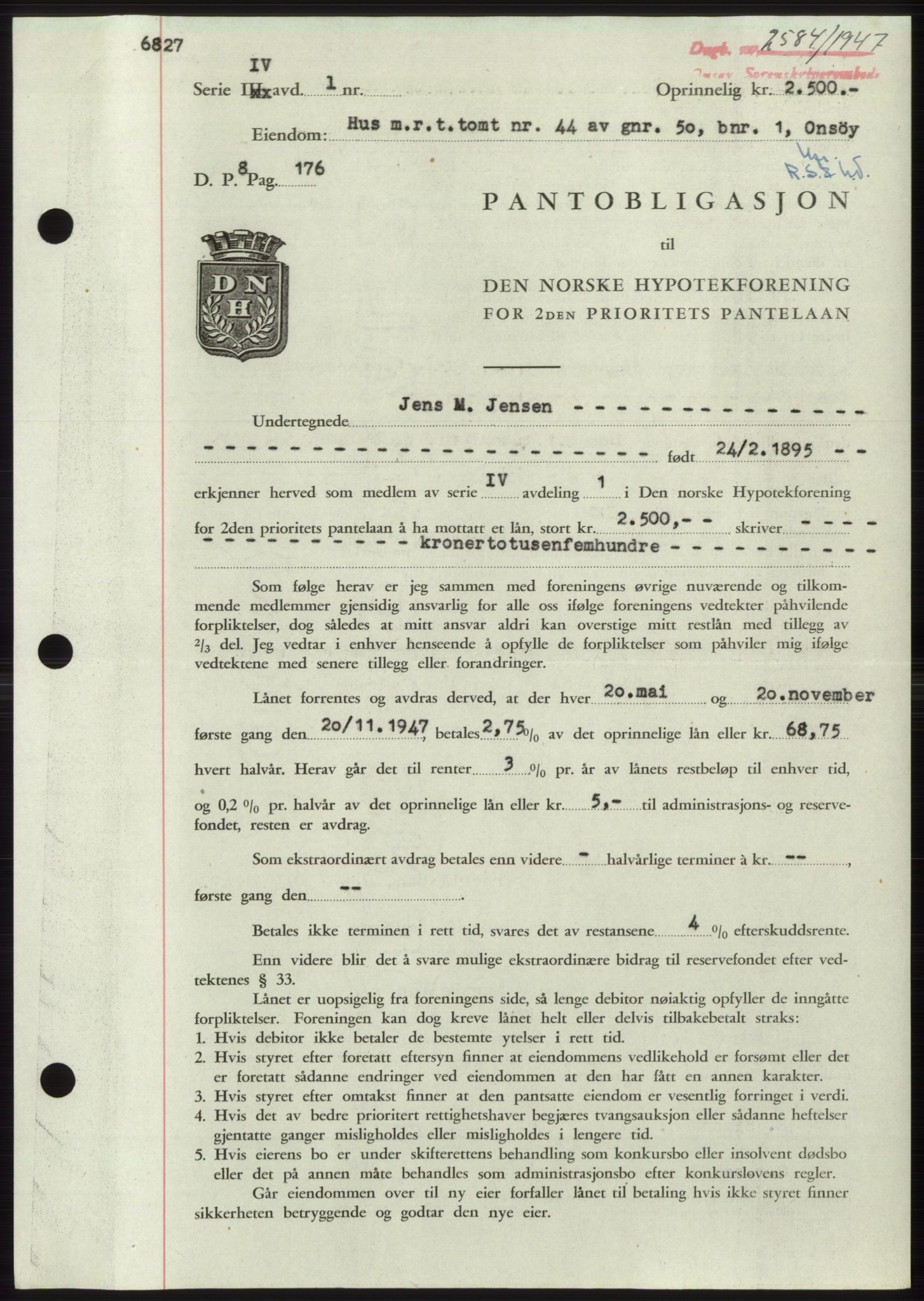 Onsøy sorenskriveri, SAO/A-10474/G/Ga/Gac/L0006: Pantebok nr. B 12-6, 1947-1948, Dagboknr: 2584/1947