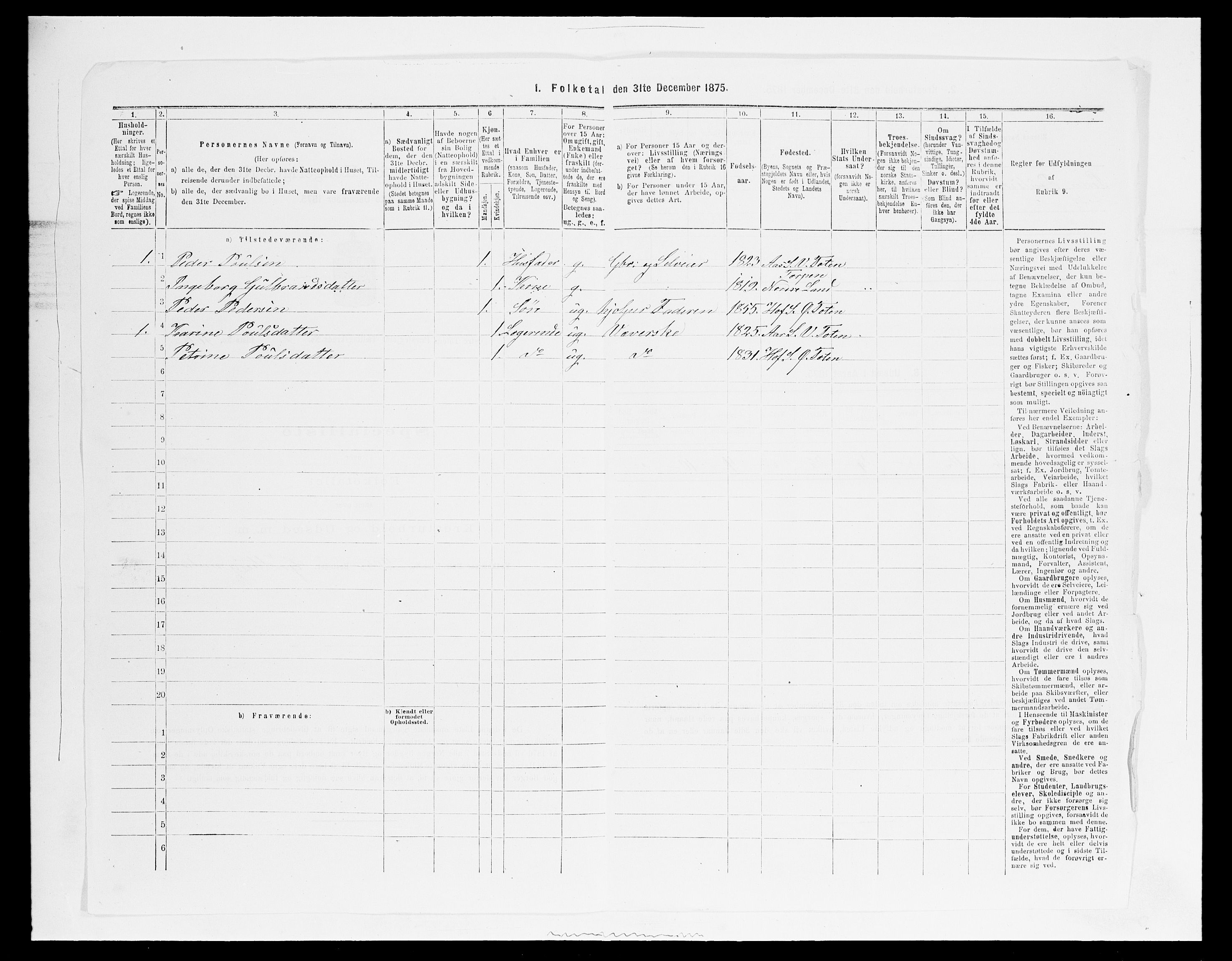 SAH, Folketelling 1875 for 0528P Østre Toten prestegjeld, 1875, s. 1814