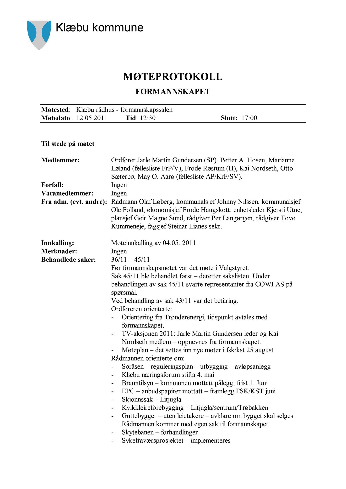 Klæbu Kommune, TRKO/KK/02-FS/L004: Formannsskapet - Møtedokumenter, 2011, s. 1192