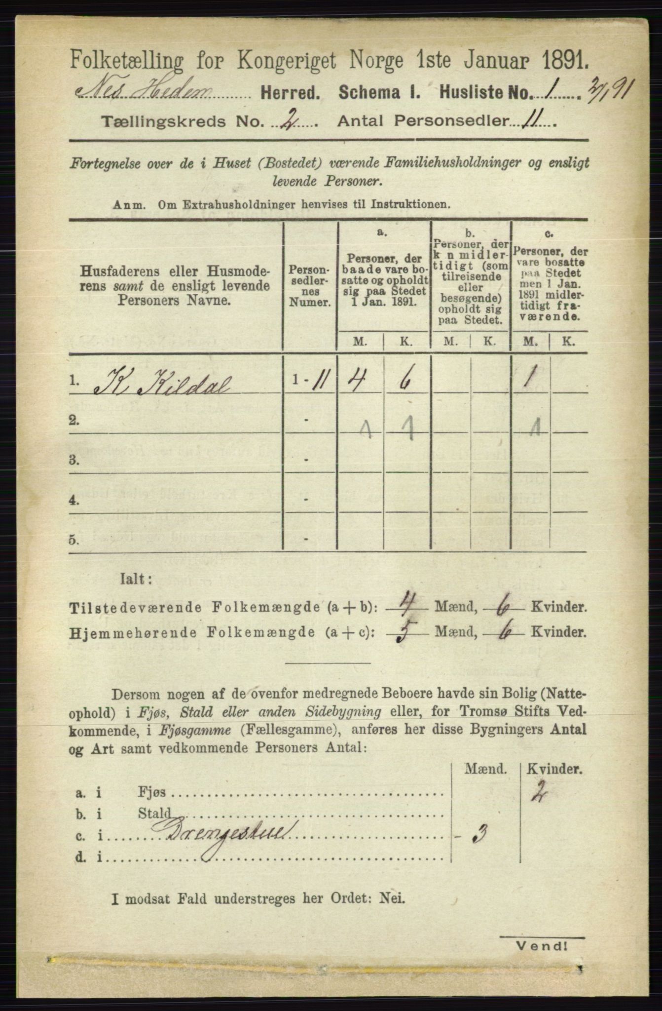 RA, Folketelling 1891 for 0411 Nes herred, 1891, s. 1004