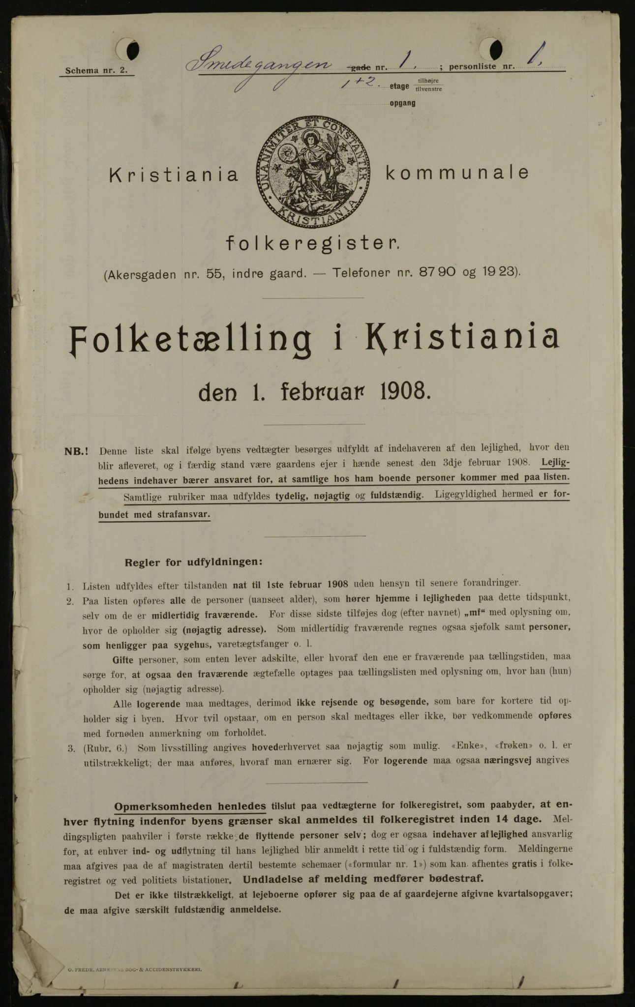 OBA, Kommunal folketelling 1.2.1908 for Kristiania kjøpstad, 1908, s. 87422