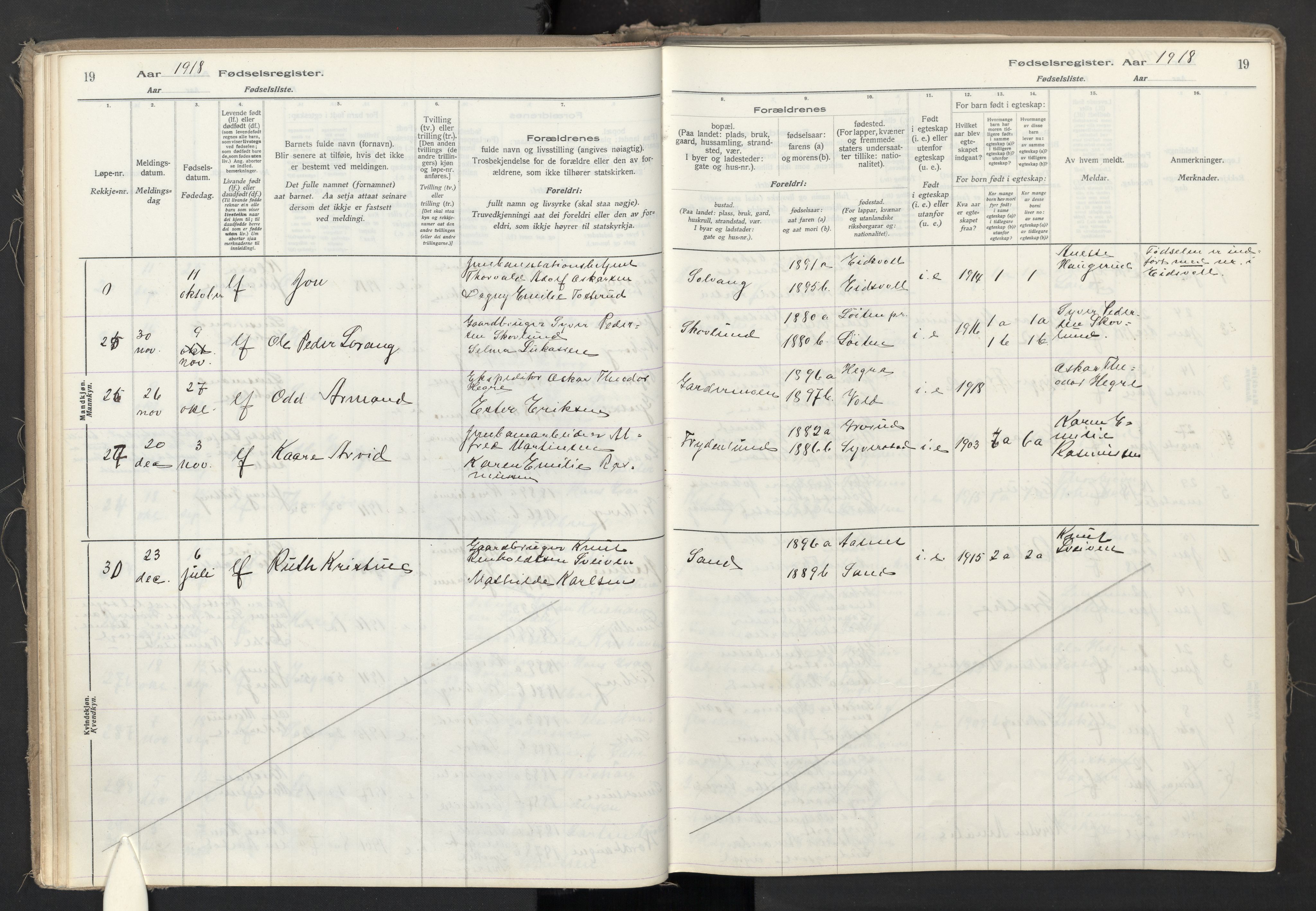 Ullensaker prestekontor Kirkebøker, AV/SAO-A-10236a/J/Jb/L0001: Fødselsregister nr. II 1, 1916-1946, s. 19