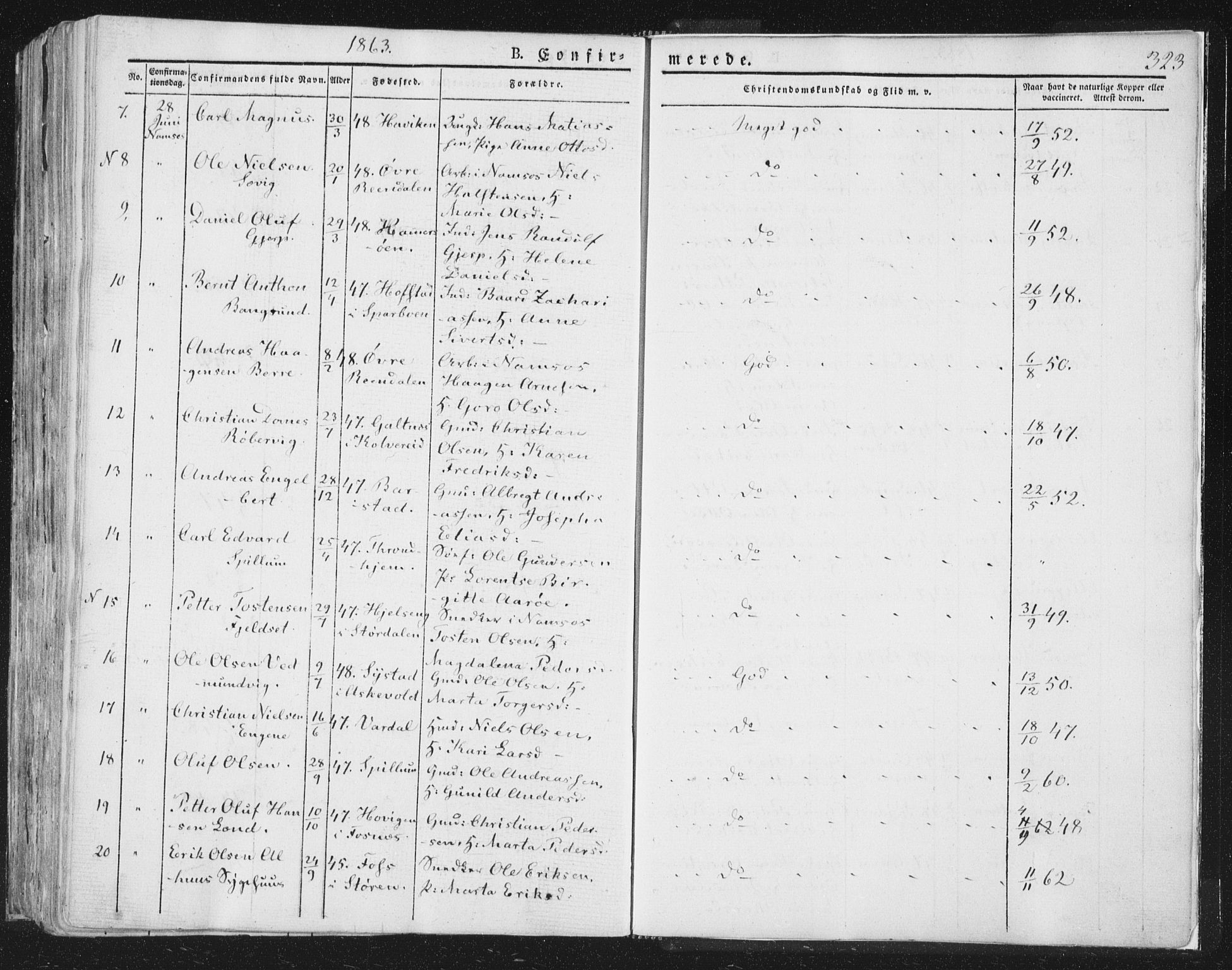 Ministerialprotokoller, klokkerbøker og fødselsregistre - Nord-Trøndelag, AV/SAT-A-1458/764/L0551: Ministerialbok nr. 764A07a, 1824-1864, s. 323