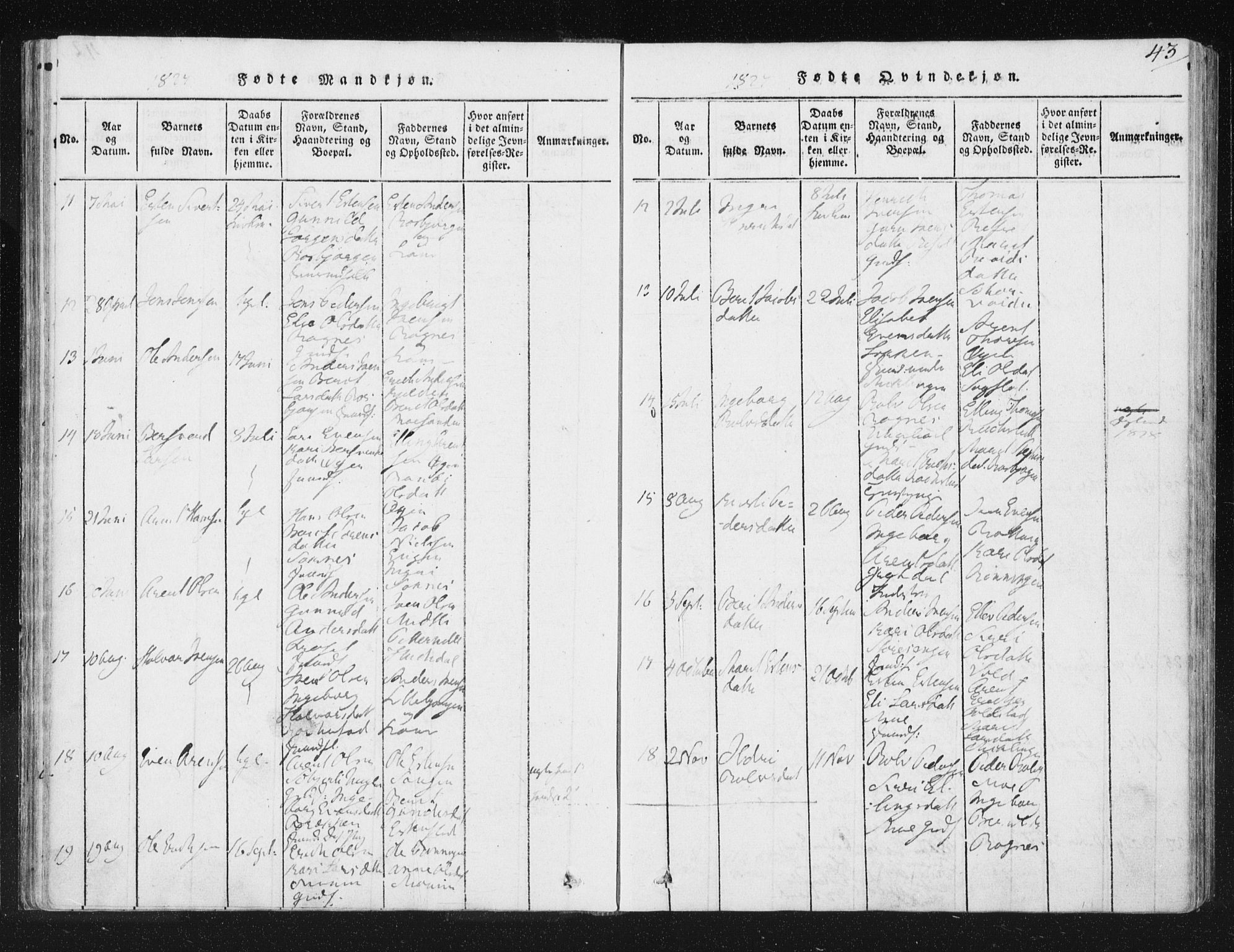 Ministerialprotokoller, klokkerbøker og fødselsregistre - Sør-Trøndelag, AV/SAT-A-1456/687/L0996: Ministerialbok nr. 687A04, 1816-1842, s. 43