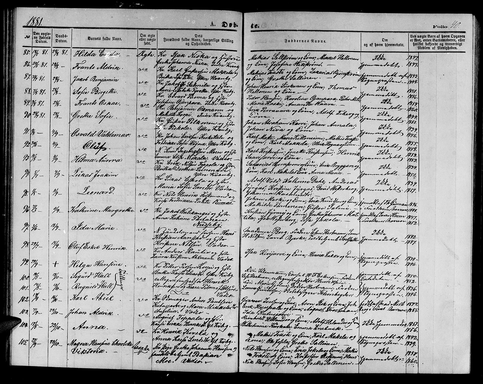 Vadsø sokneprestkontor, AV/SATØ-S-1325/H/Hb/L0002klokker: Klokkerbok nr. 2, 1875-1884, s. 40