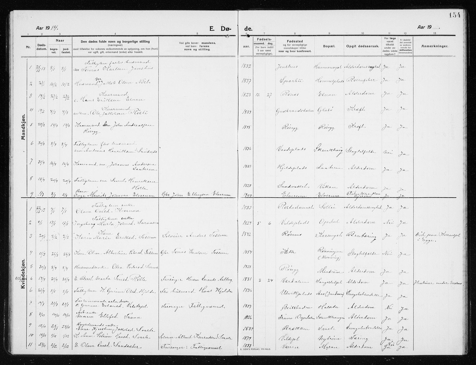Ministerialprotokoller, klokkerbøker og fødselsregistre - Nord-Trøndelag, SAT/A-1458/741/L0402: Klokkerbok nr. 741C03, 1911-1926, s. 154