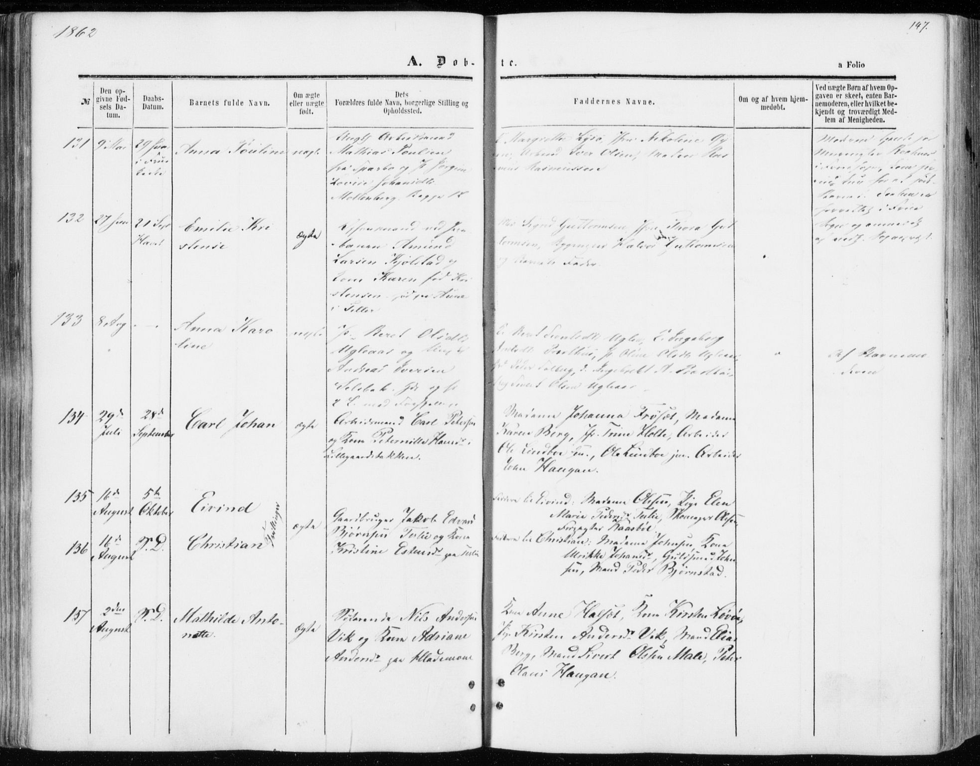 Ministerialprotokoller, klokkerbøker og fødselsregistre - Sør-Trøndelag, SAT/A-1456/606/L0292: Ministerialbok nr. 606A07, 1856-1865, s. 147