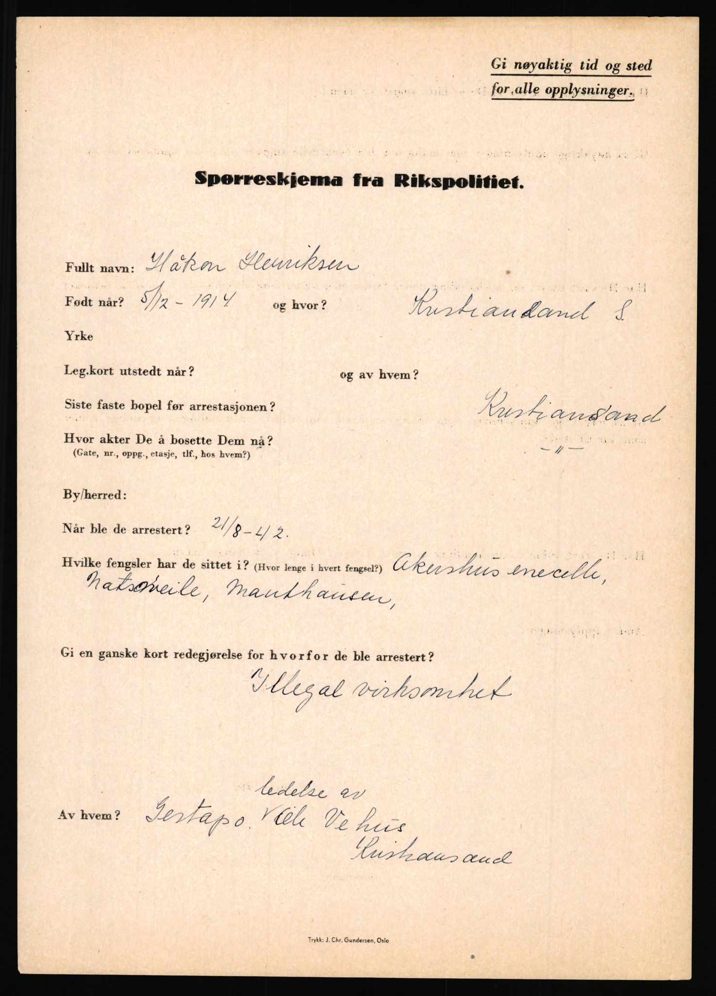 Rikspolitisjefen, AV/RA-S-1560/L/L0007: Heen, Erik C. - Iversen, Trygve, 1940-1945, s. 71