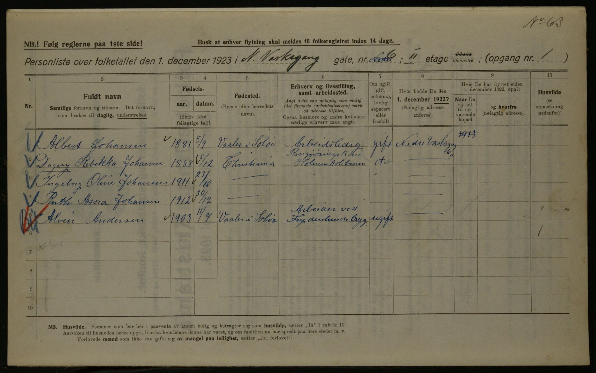 OBA, Kommunal folketelling 1.12.1923 for Kristiania, 1923, s. 76557