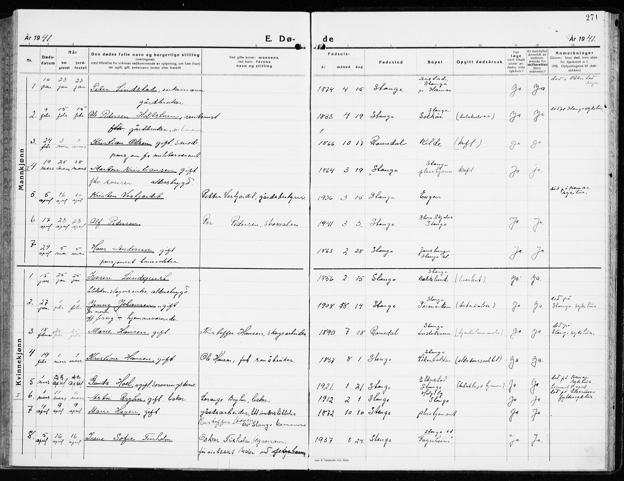 Stange prestekontor, SAH/PREST-002/K/L0027: Ministerialbok nr. 27, 1937-1947, s. 271