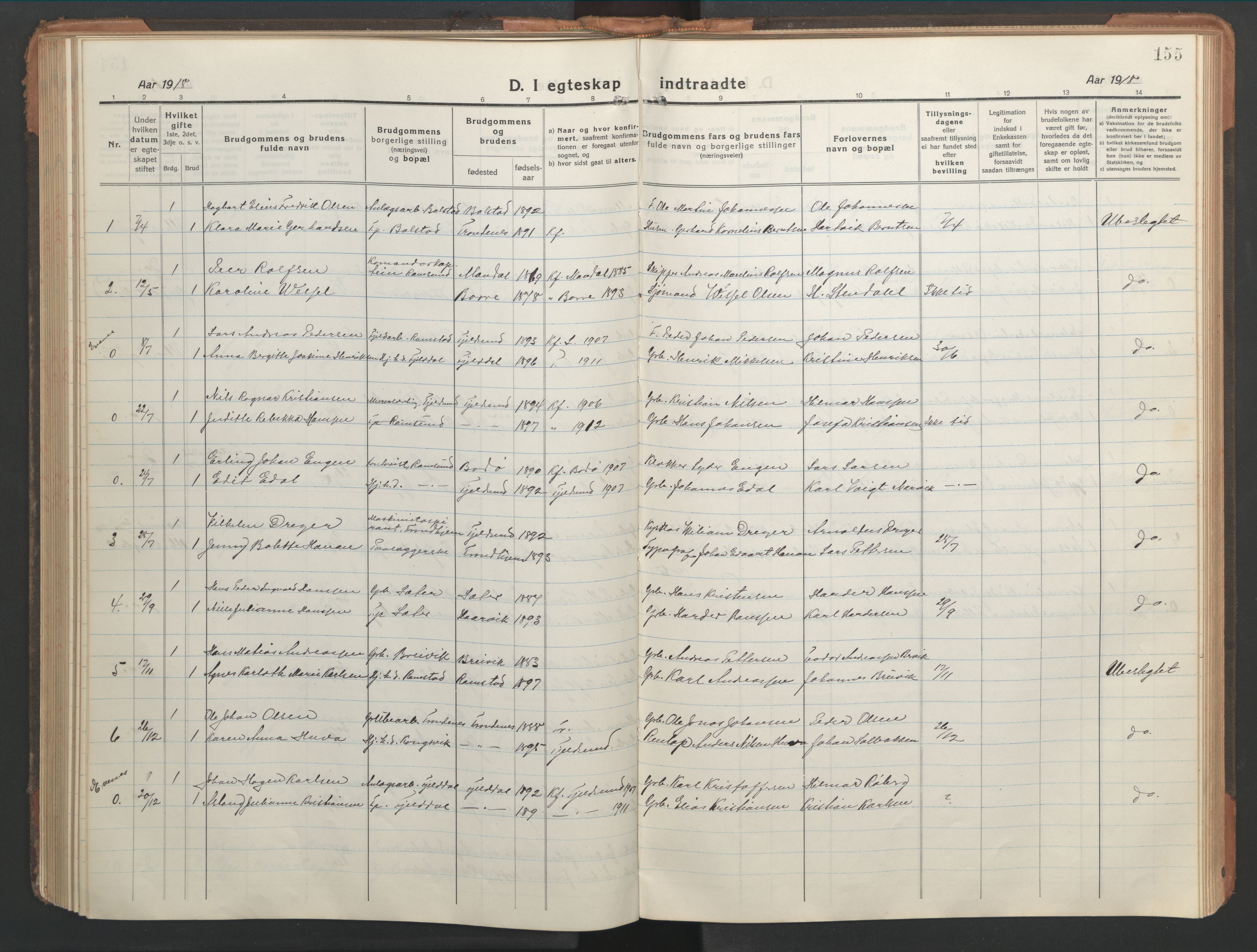 Ministerialprotokoller, klokkerbøker og fødselsregistre - Nordland, AV/SAT-A-1459/865/L0933: Klokkerbok nr. 865C05, 1917-1947, s. 155