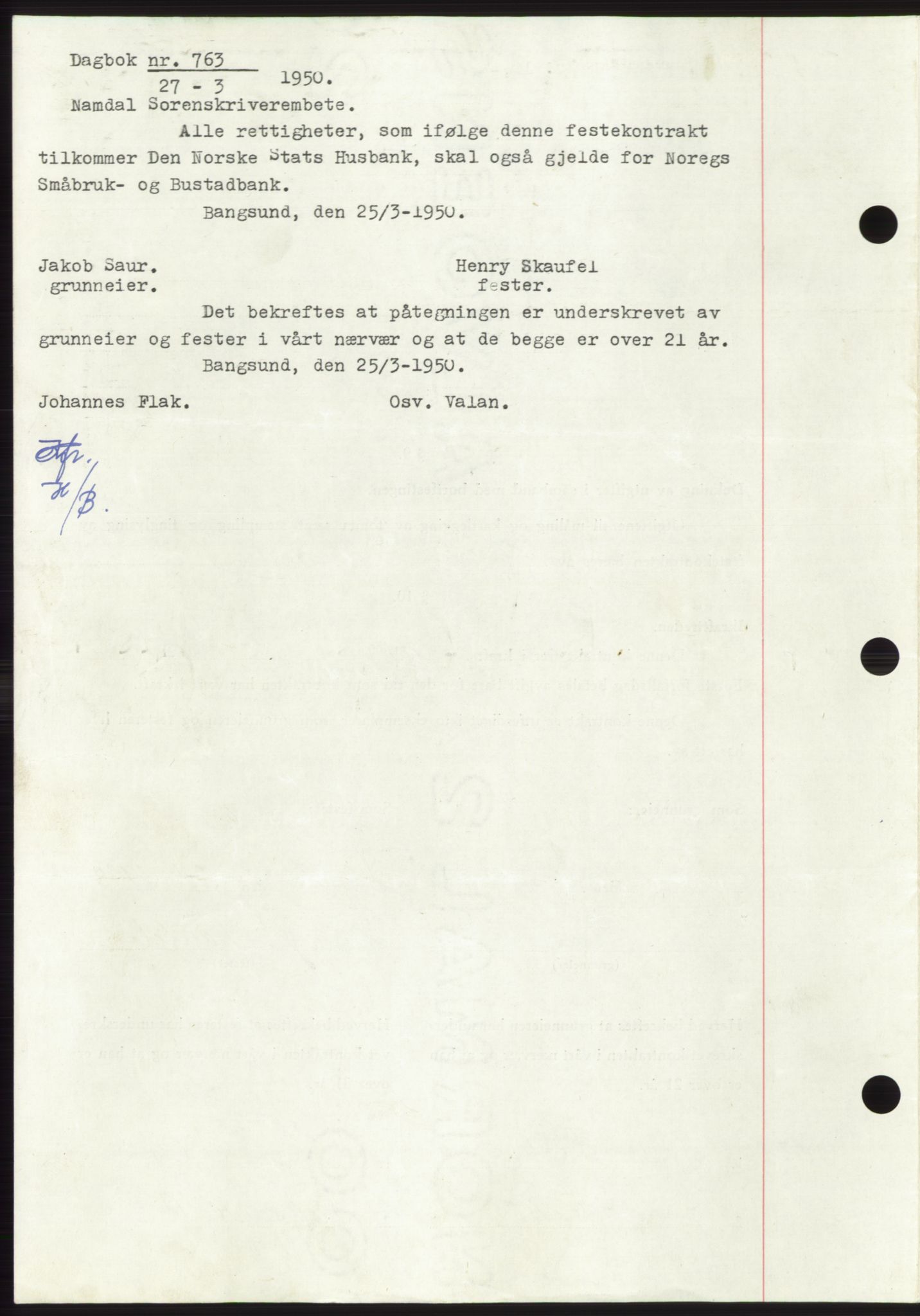Namdal sorenskriveri, SAT/A-4133/1/2/2C: Pantebok nr. -, 1948-1948, Dagboknr: 763/1948