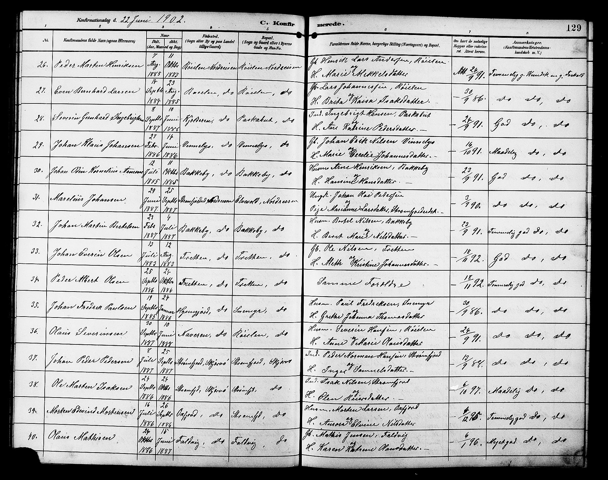 Skjervøy sokneprestkontor, AV/SATØ-S-1300/H/Ha/Hab/L0021klokker: Klokkerbok nr. 21, 1893-1910, s. 129