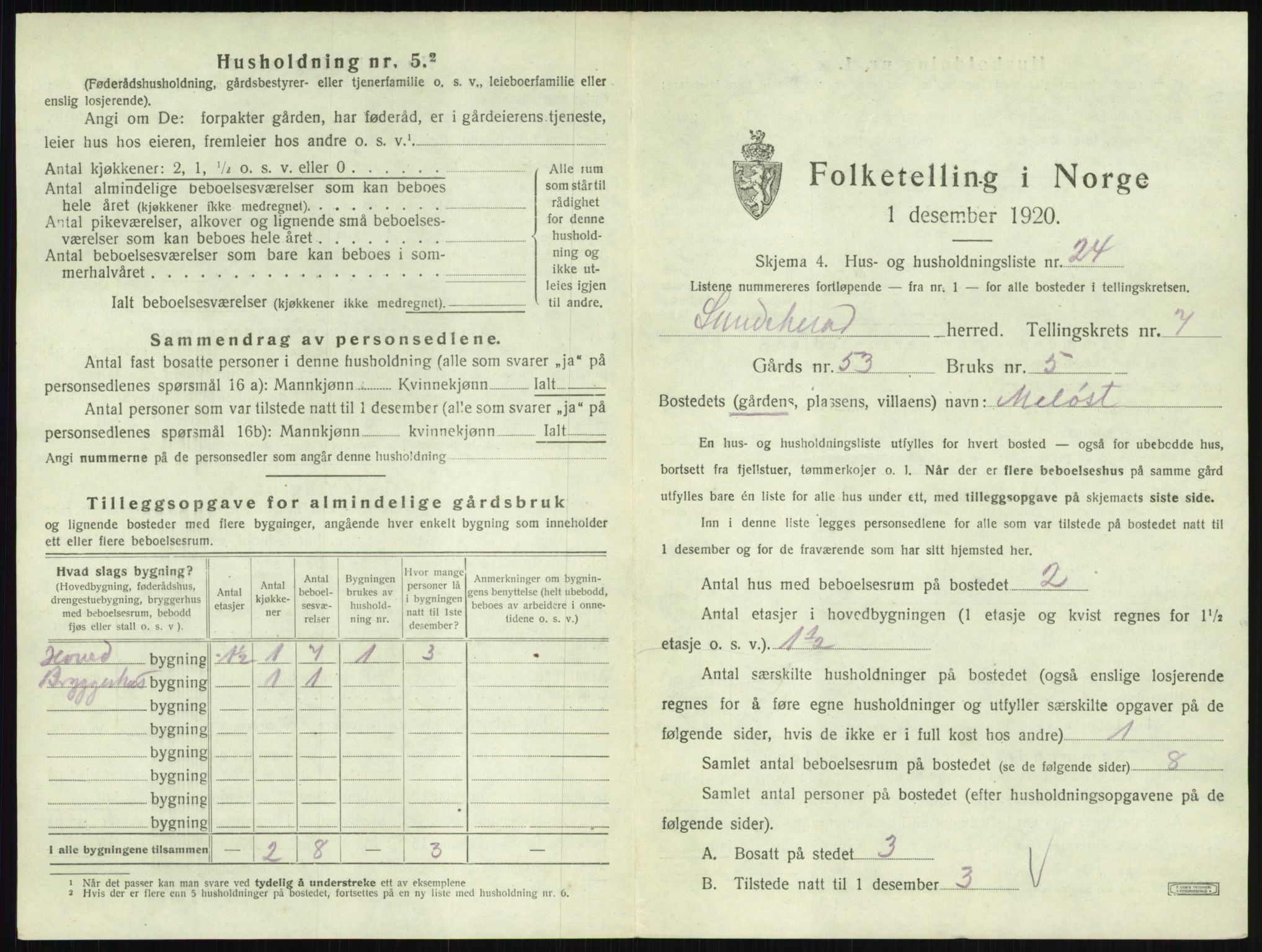 SAKO, Folketelling 1920 for 0724 Sandeherred herred, 1920, s. 1505